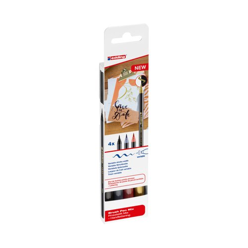 Edding 1340 Brush Pack De 4 Rotuladores - Punta Pincel Flexible - Trazo 1-3mm - Tinta Con Base De Agua - Colores Oro,