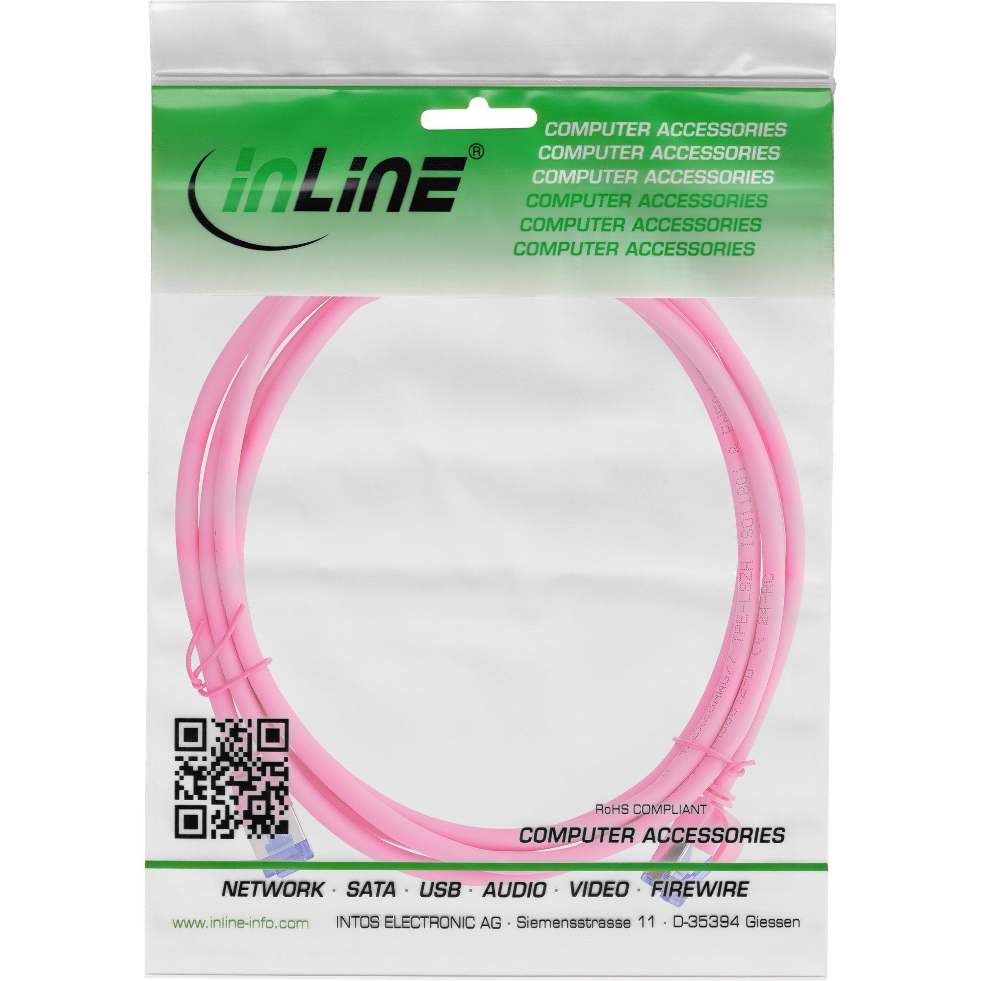 Inline® Cable De Red Slim, Cat.6a, S/Ftp, Tpe (Lszh) Flexible, Poe, Magenta, 1m