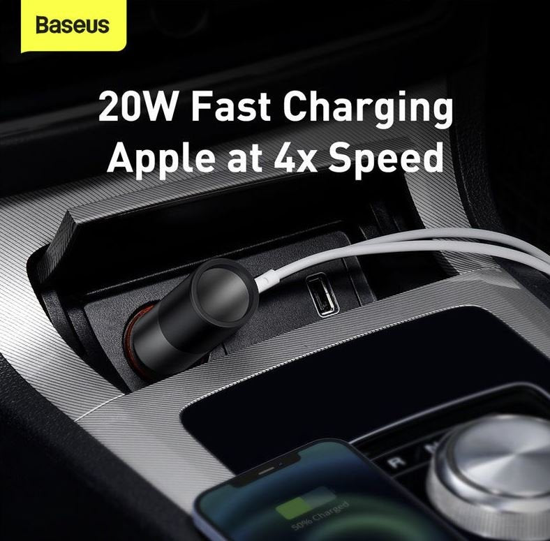 Baseus Charger For Auto 2 Ports (Usb+Usb-C) 120w Share Together Gray Ccbt-C0g