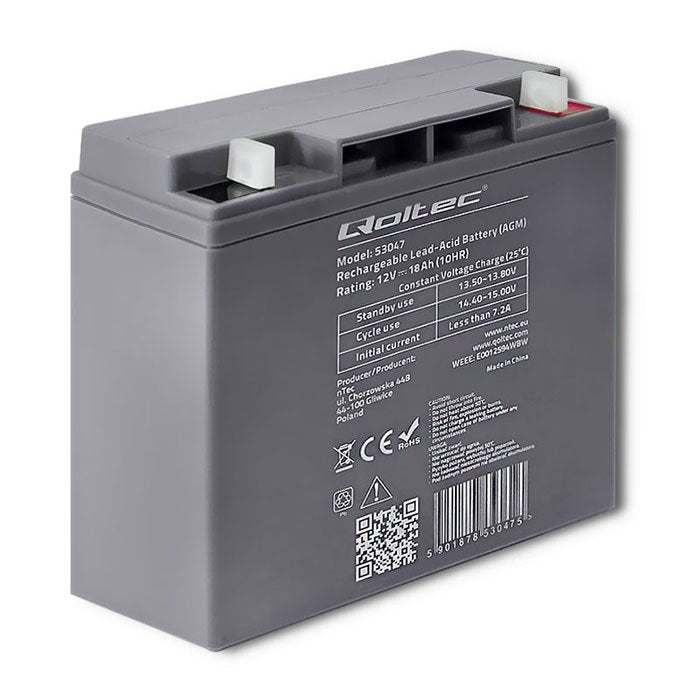 Qoltec 53047 Battery Agm 12v 18ah Max.270a