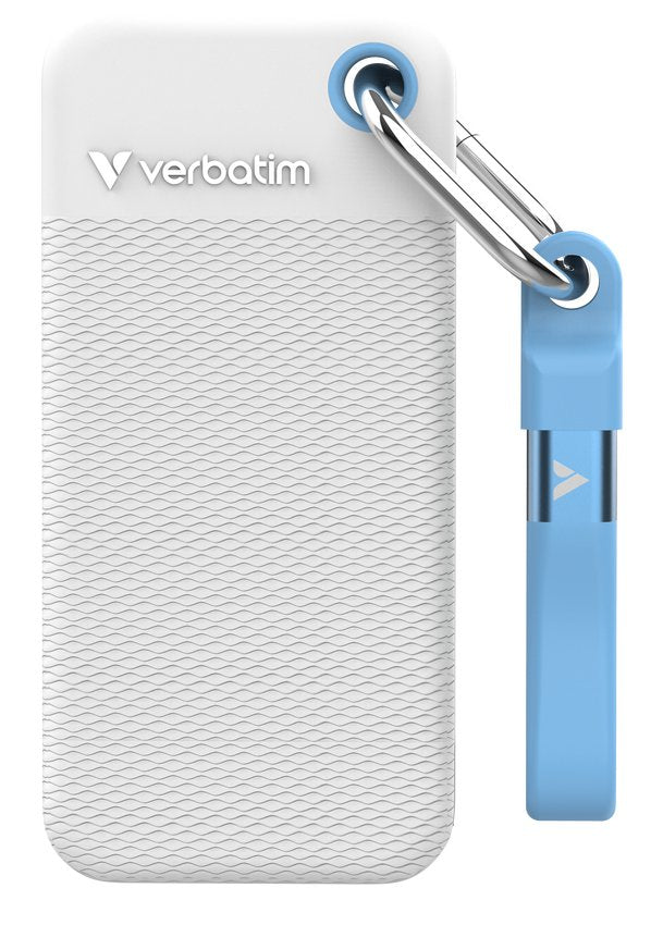 Verbatim Pocket Ssd Usb 3.2 Gen 2 1tb White/Light Blue Incl. Two Rubber Sleeves