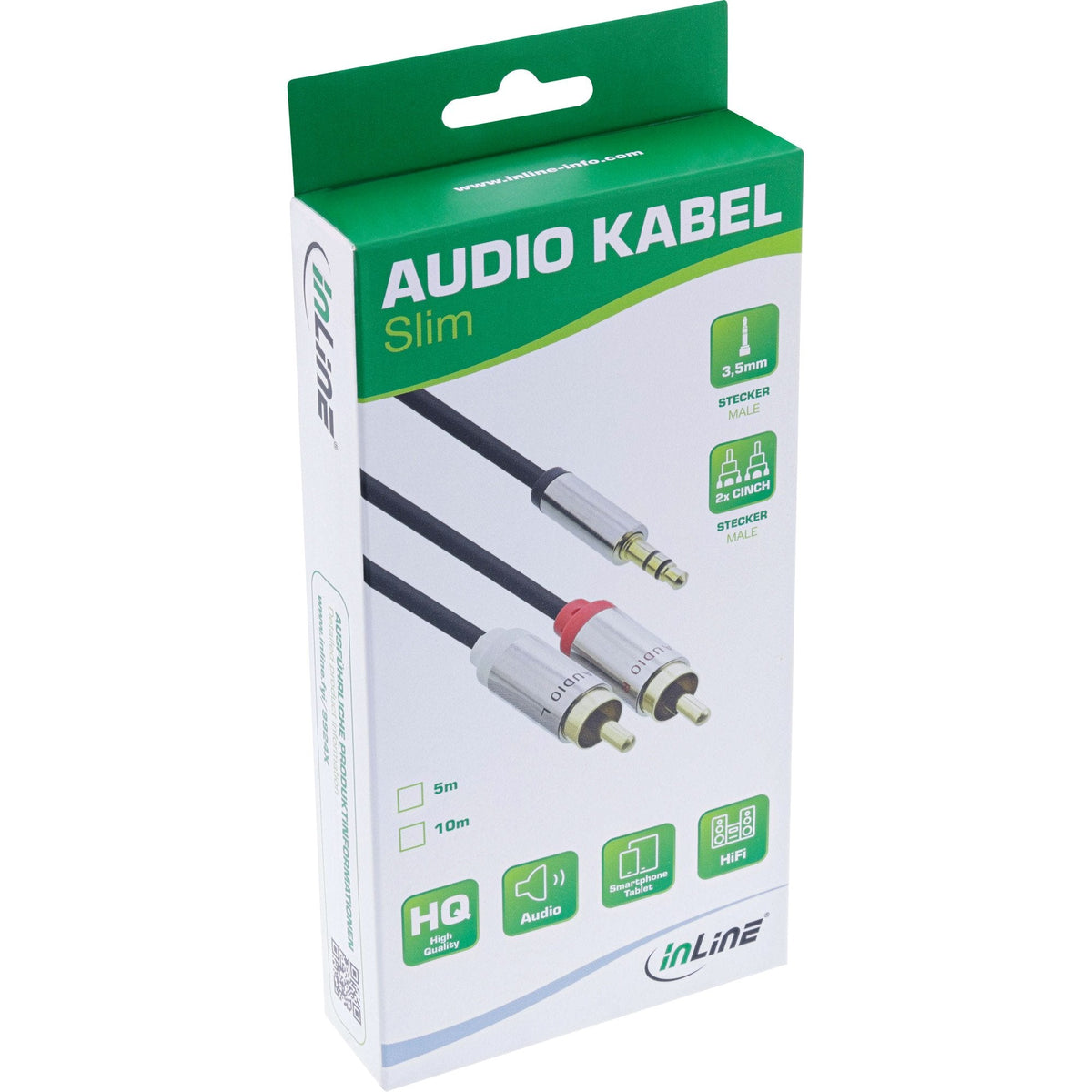 Cable De Audio Delgado Inline De 3,5 Mm Macho A 2x Rca Macho De 3 M