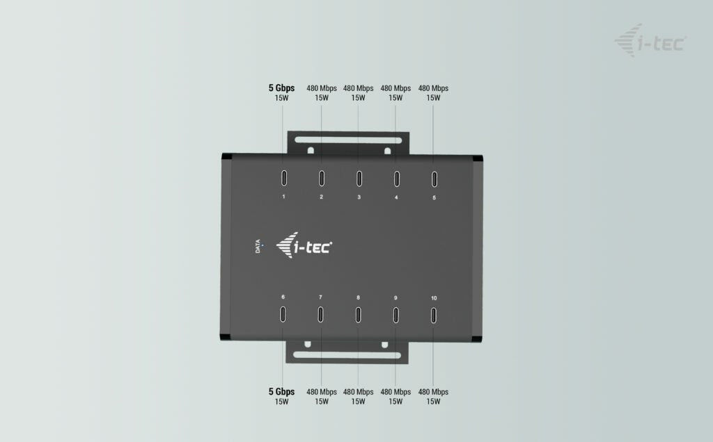 I-Tec Usb-C Usb-A Metal Charging+Data Hub 15w Per Port 10x Usb-C Integrated Power Adapter 180w