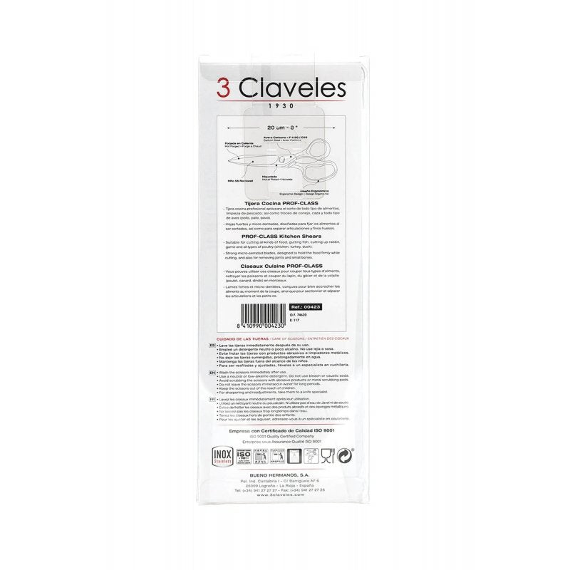 EAN 8410990004230 - 3 Claveles Prof-Class tijera de cocina 200 mm Acero inoxidable Universal imagen 4