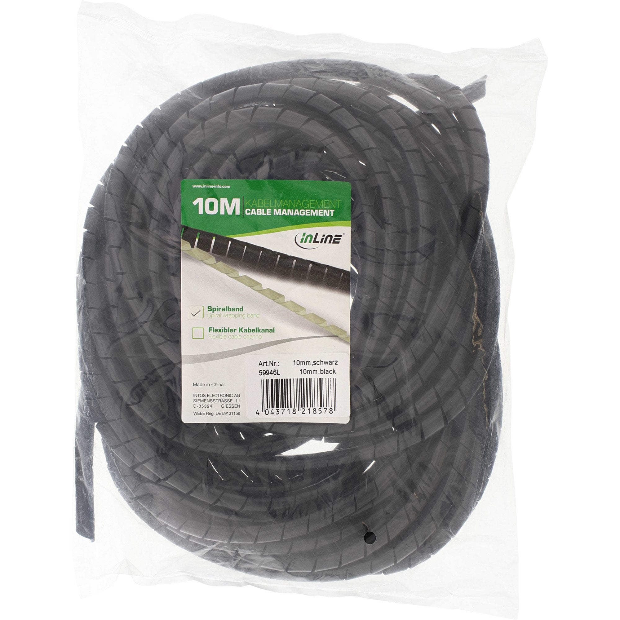 Inline Funda De Envoltura En Espiral 10m Negro 10mm