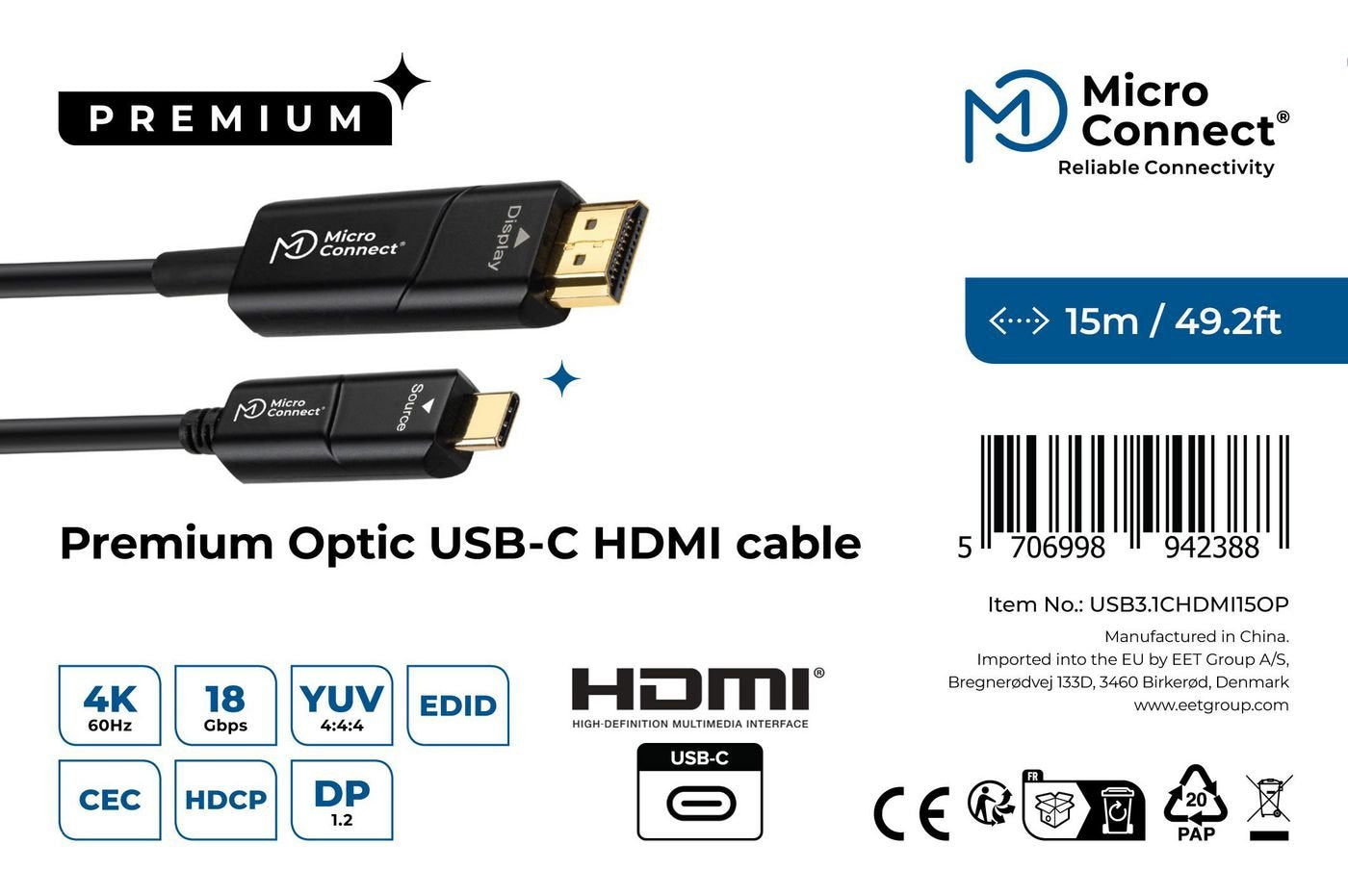 EAN 5706998942388 - Microconnect USB3.1CHDMI15OP adaptador de cable de vídeo 15 m USB Tipo C HDMI Negro imagen 3