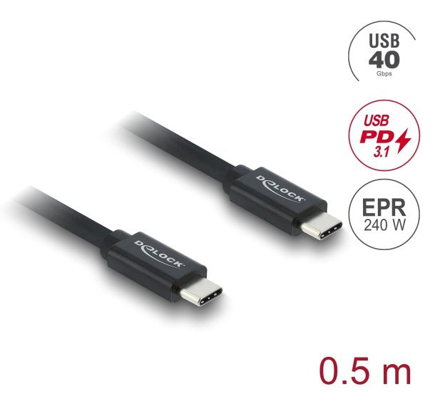 Delock Koaxiales Usb 40 Gbps Cable Usb Pd 3.1 240 W 0,5 M