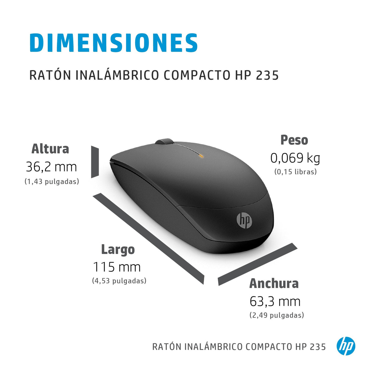 Hp 235 Slim Wireless Mouse Ratón Oficina Ambidextro Rf Inalámbrico Óptico 1600 Dpi