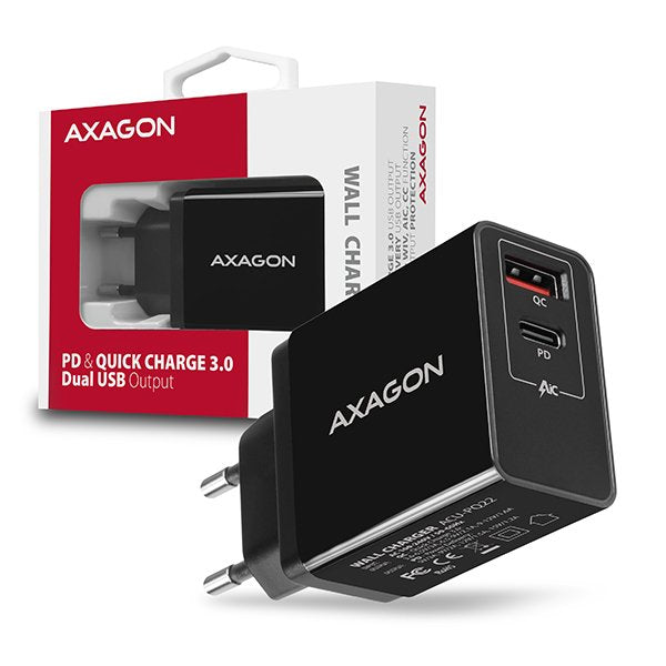 Cargador De Red Axagon Acu-Pq22, Pd Y Quick, 2x Puertos Qc3.0 / Afc / Fcp + Pd Tipo-C, 22w