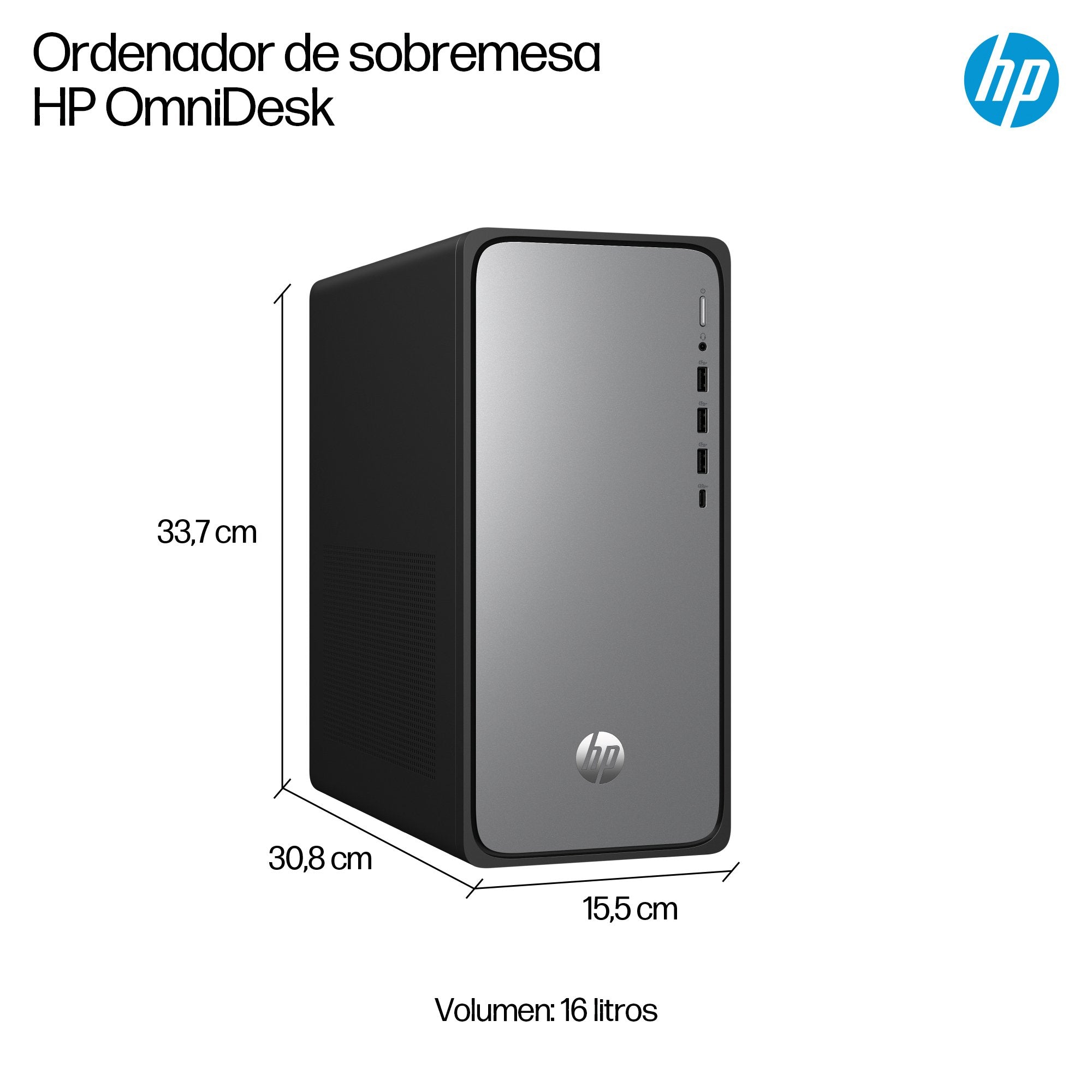 Ordenador Hp Omnidesk M02 0017ns I5 14400 16gb  Ssd 1tb Freedos Plata Y Negro