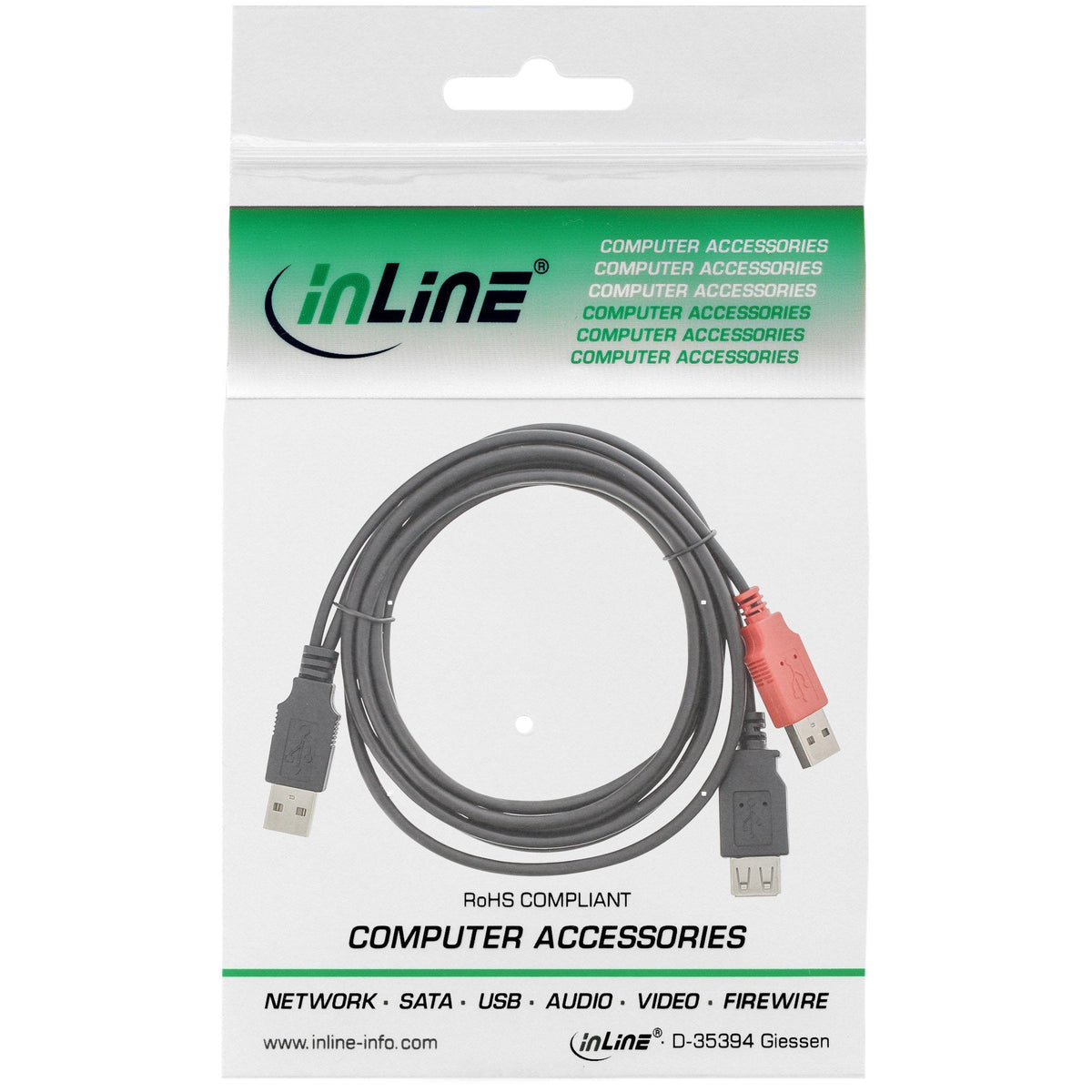 Inline Usb 2.0 Y-Cable 2x Tipo A Macho A Tipo A Hembra 0.2m