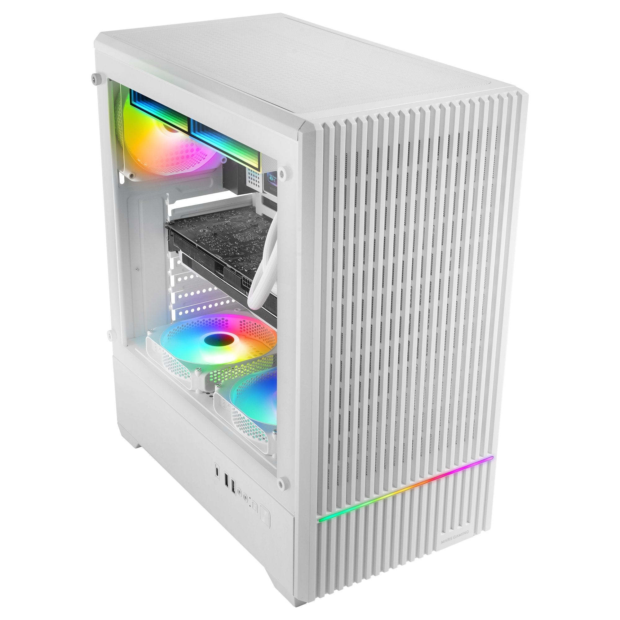 Caja Pc Atx Semitorre Mars Gaming Mc-Quantum Doble Cristal Templado Argb Gpu 335mm Blanco
