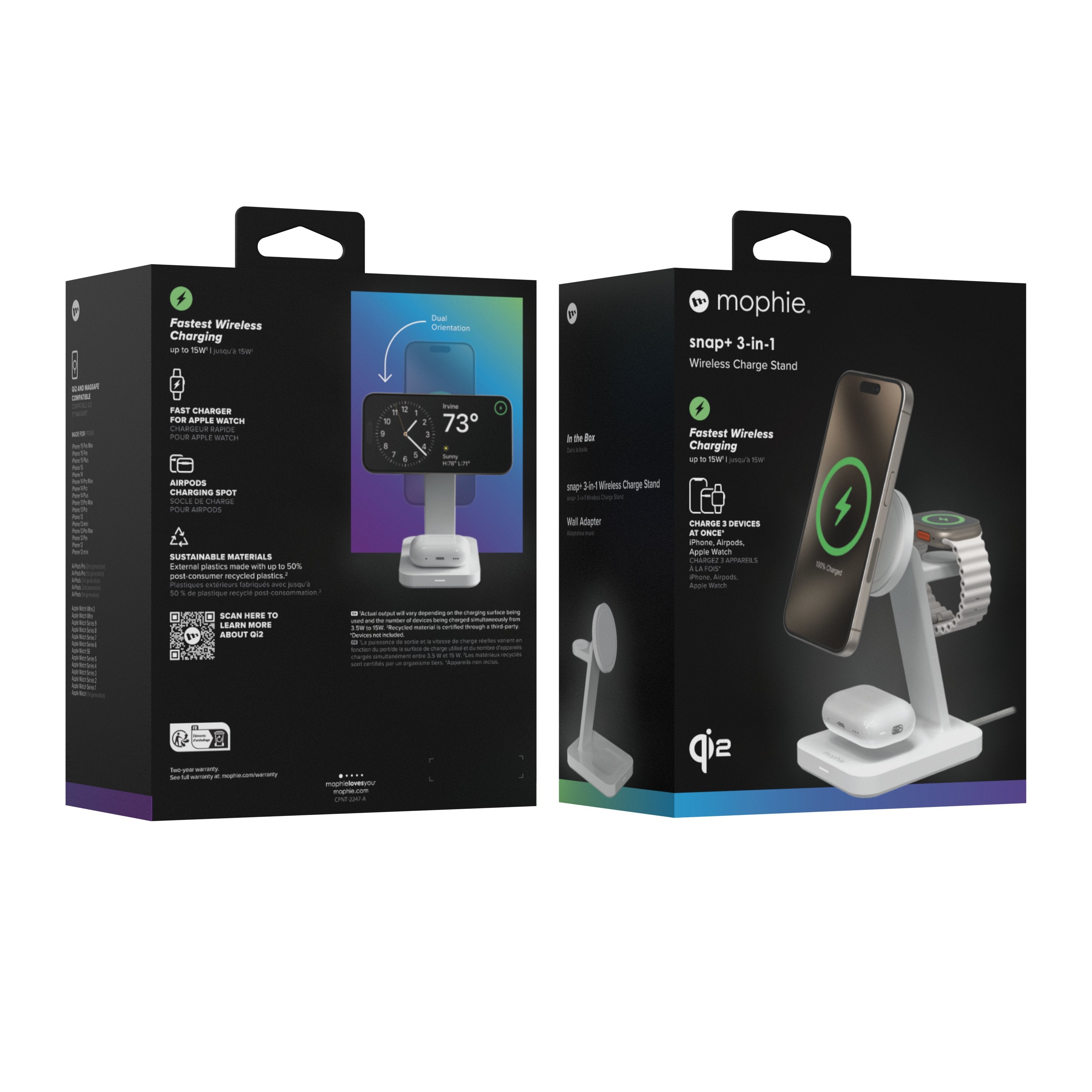 EAN 0840390307965 - mophie Snap+ 3-in-1 Wireless Charge Stand Auriculares, Smartphone, Reloj inteligente Blanco USB Cargador  imagen 4