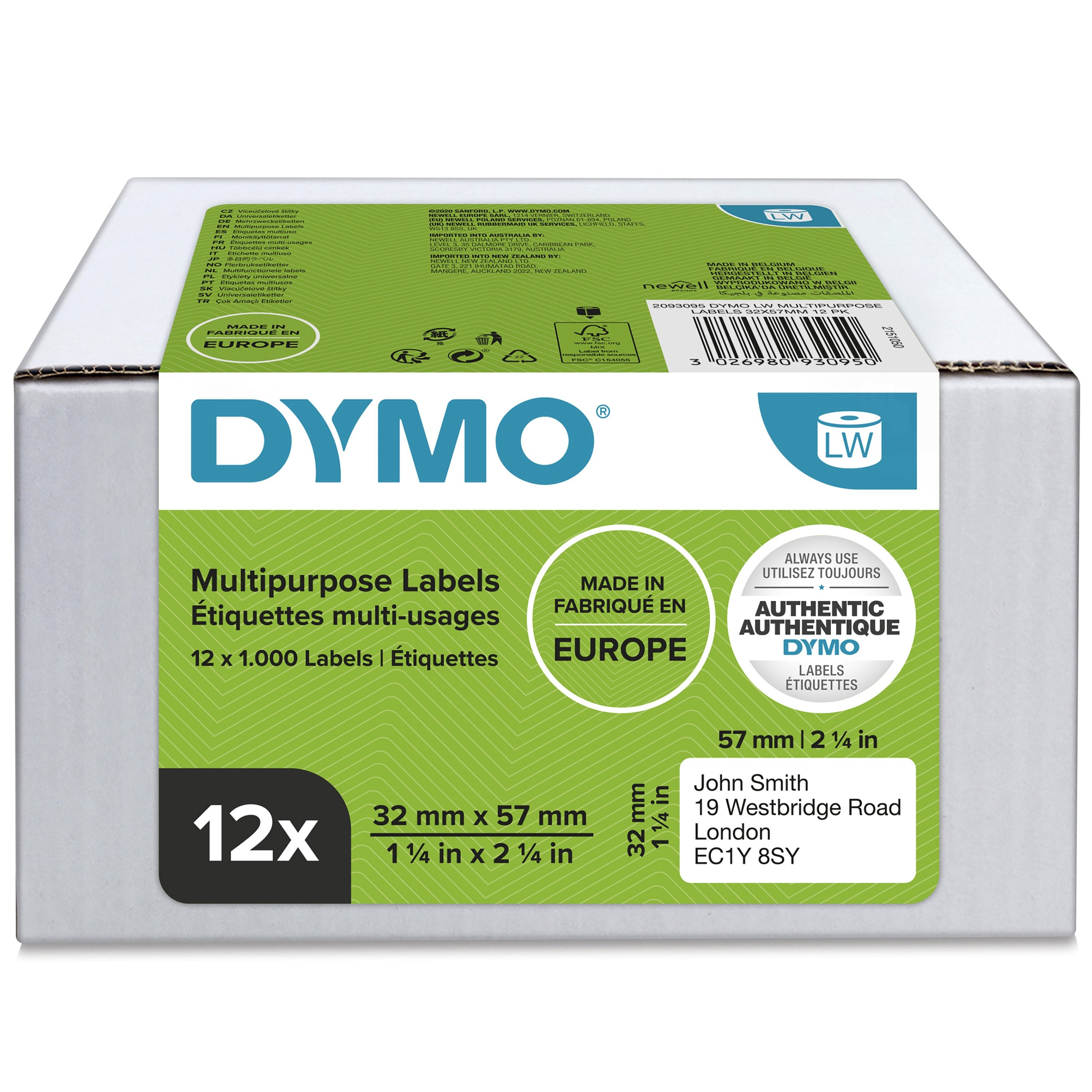 EAN 3026980930950 - DYMO LW - Multi-Purpose Labels - 32 x 57 mm - 2093095 Blanco Etiqueta para impresora autoadhesiva imagen 1
