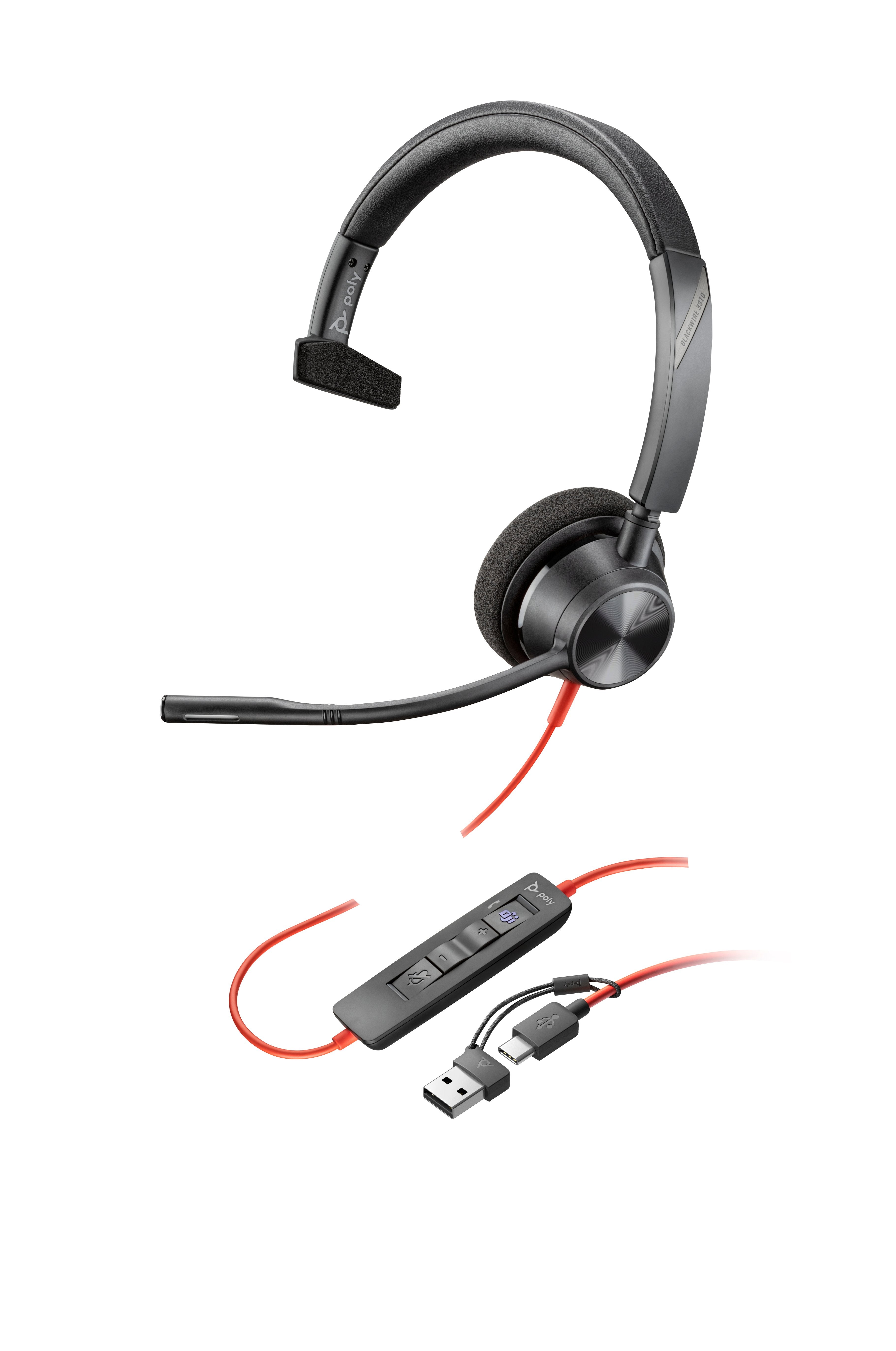 Hp Auriculares Monoaurales Poly Blackwire 3310 Con Certificación Microsoft Teams Usb-C + Adaptador Usb-C/A