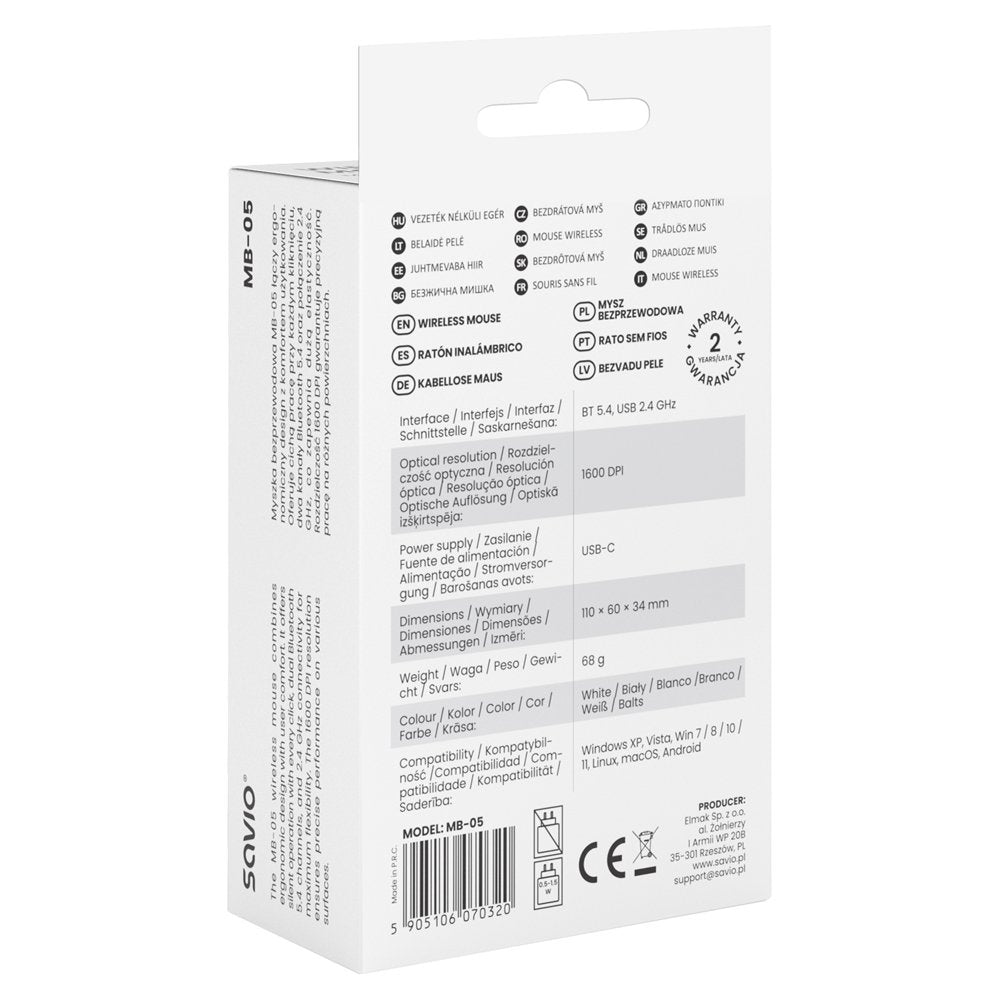 Savio Mb-05 Ratón Universal Ambidextro Bluetooth 1600 Dpi