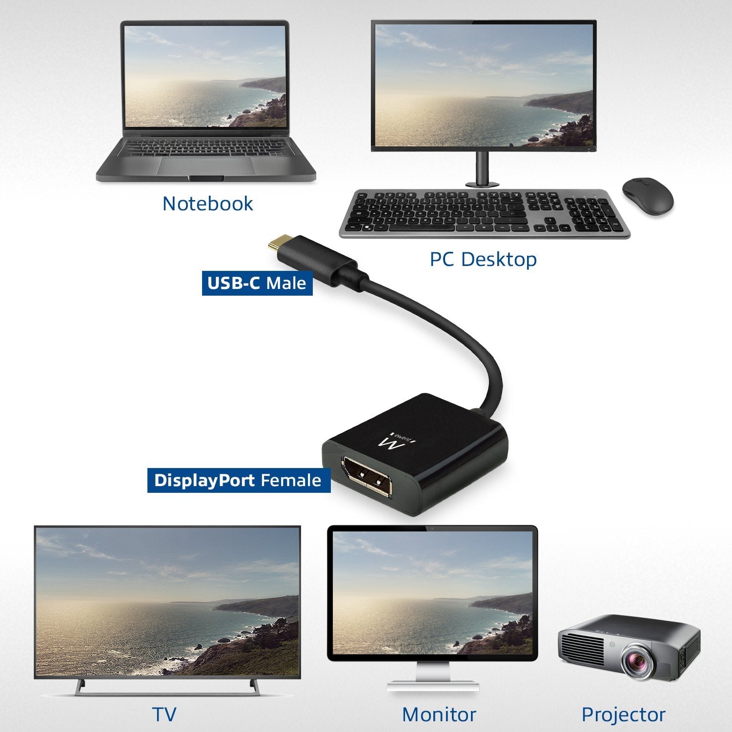 EAN 8054392619618 - Ewent EW9825 adaptador de cable de vídeo 0,15 m USB Tipo C DisplayPort Negro imagen 6