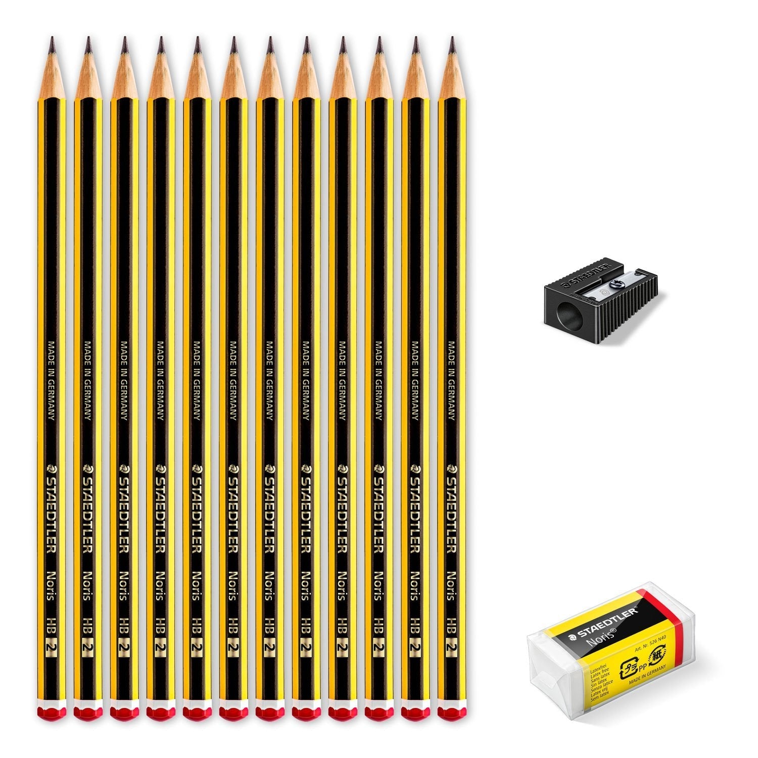 Staedtler Noris 120 Pack De 12 Lapices De Grafito Hexagonal + Goma De Borrar - Mina Hb Ultrarresistente De 2mm - Madera De Bosques Sostenibles