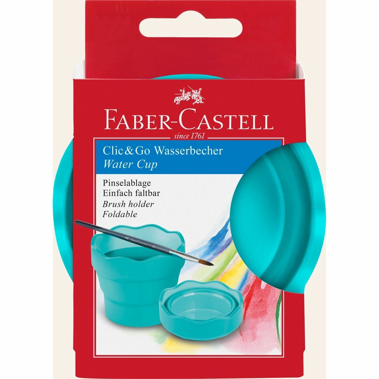 Faber-Castell Vaso De Agua Clic&Go Turquesa, Recipiente De Agua Turquesa