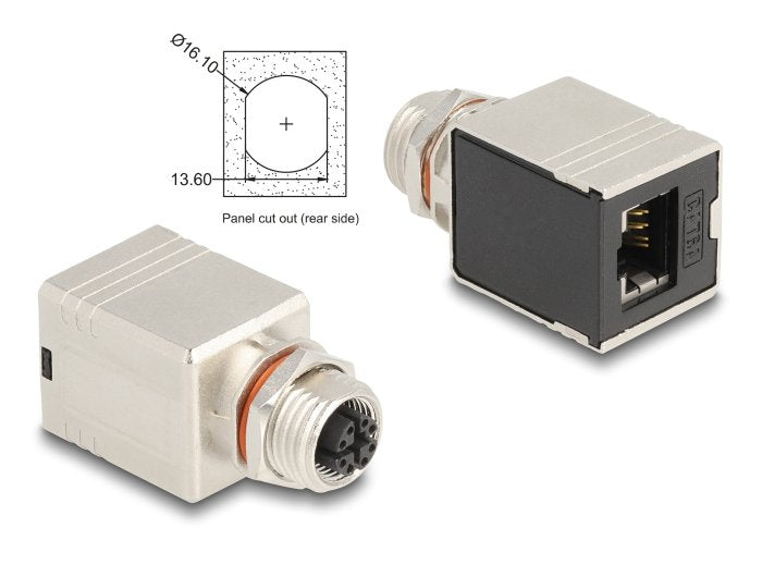 Delock 60087 Adaptador M12 Código X De 8 Pines Hembra A Rj45 Hembra Cat.6a Stp Blindado Recto