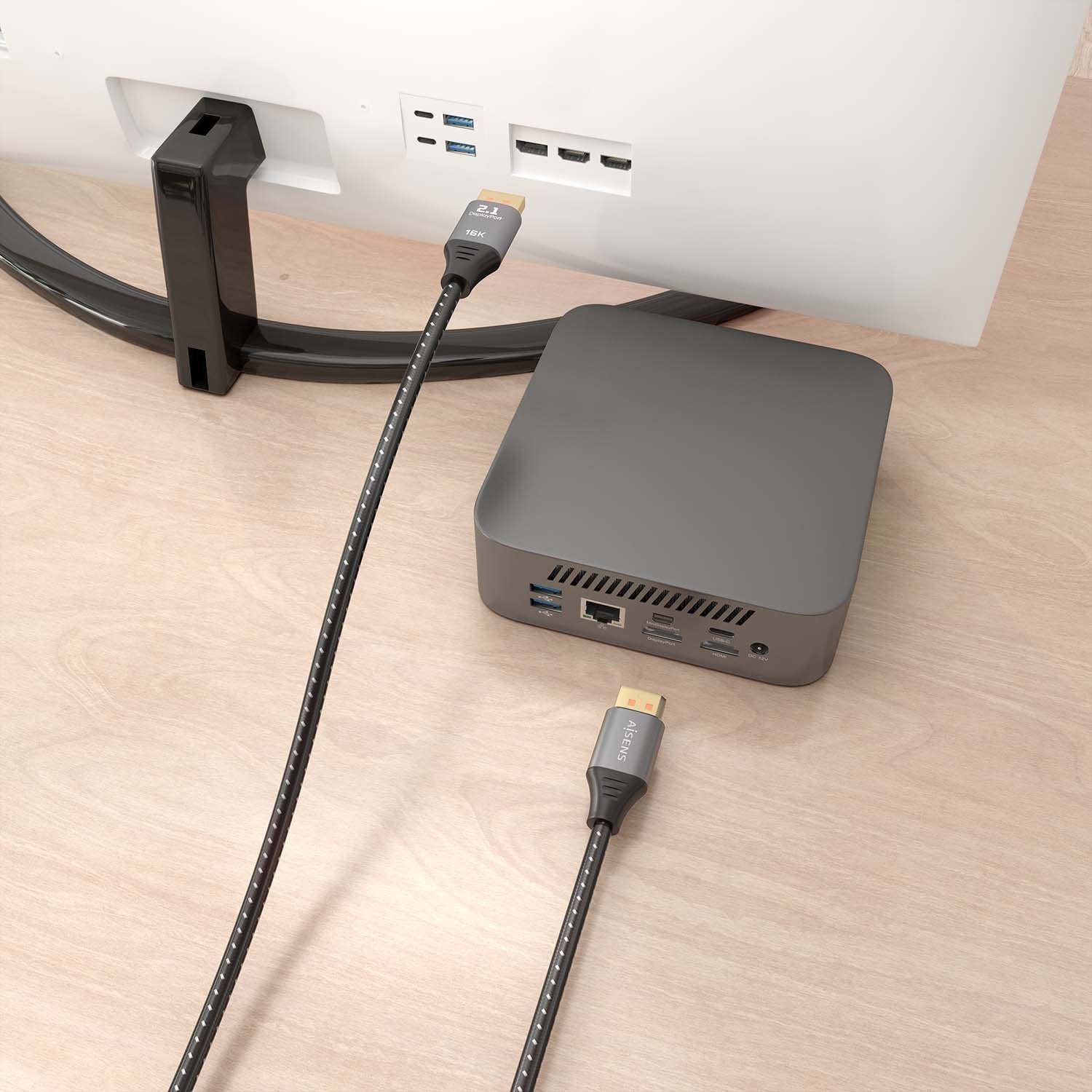 Aisens Cable Displayport V2.1 16k@60hz 80gbps, Dp/M-Dp/M, Negro, 1.0m