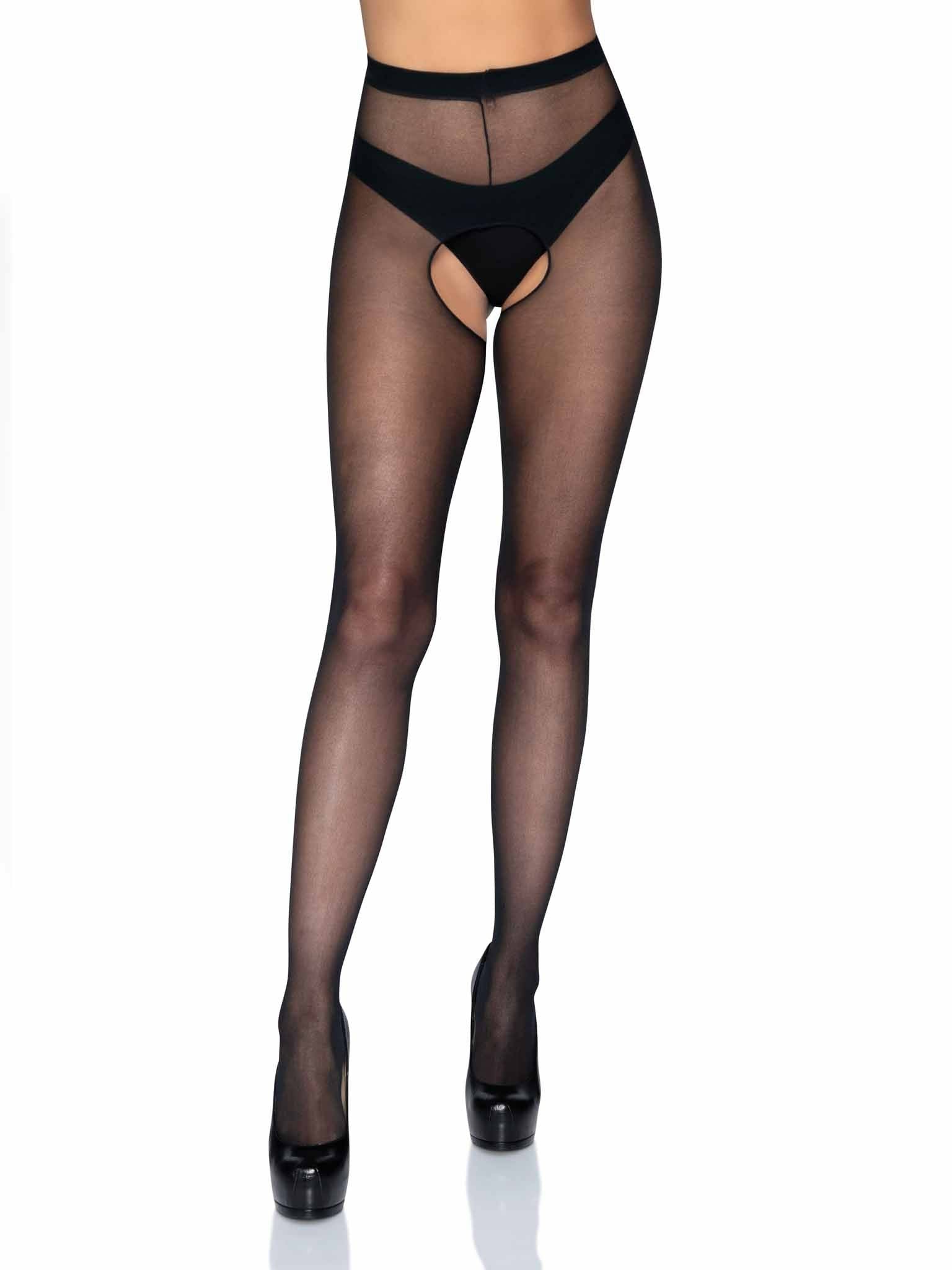 Leg Avenue - Panties De Nylon Con Abertura En La Entrepierna Negro
