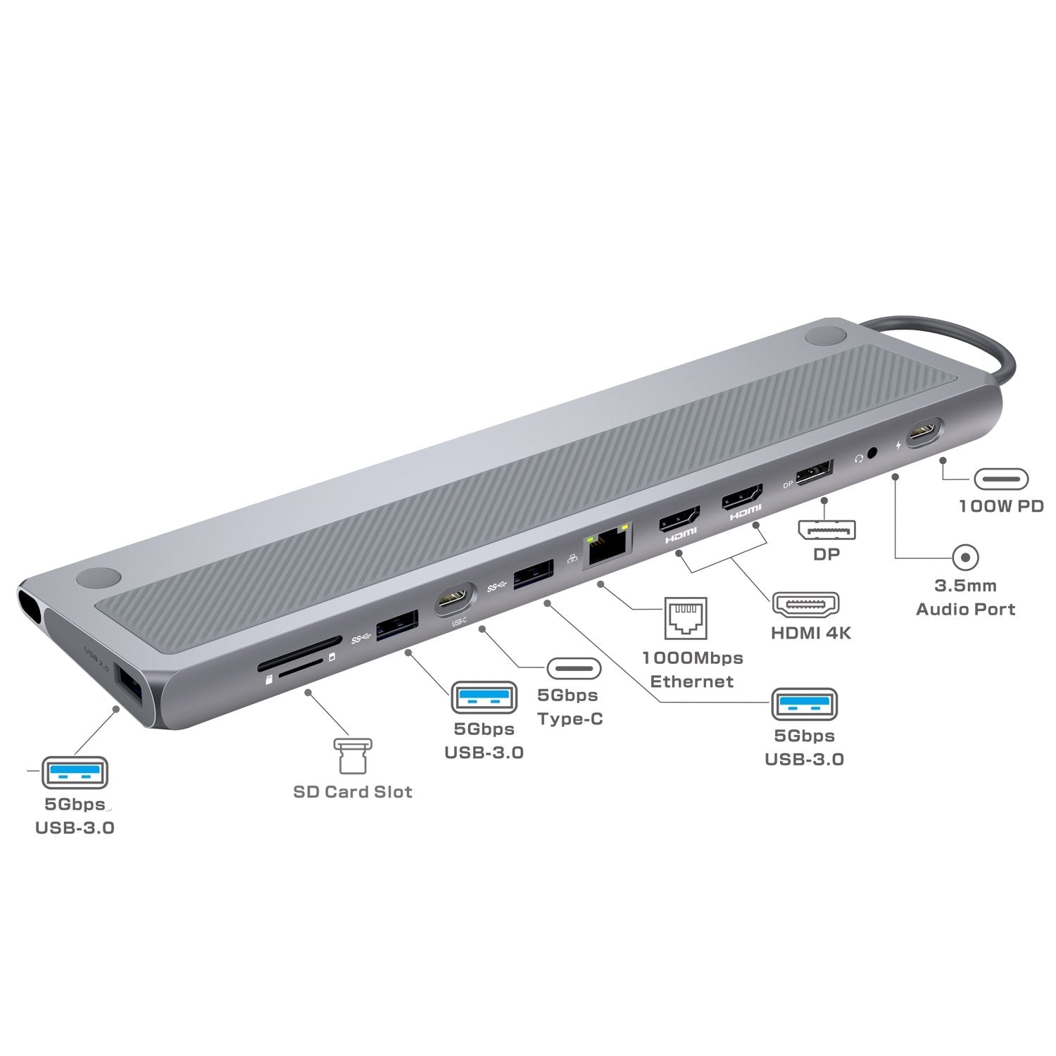 EAN 8052101435351 - Ewent EW1150 base para portátil y replicador de puertos Alámbrico USB 3.2 Gen 1 (3.1 Gen 1) Type-C Alumin imagen 3