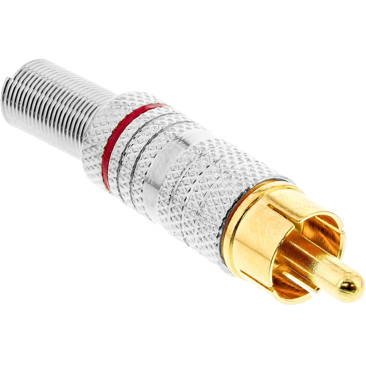 Conector Macho De Metal Rca Inline Para Soldar, Plateado, Anillo Rojo, Para Cable De 6 Mm