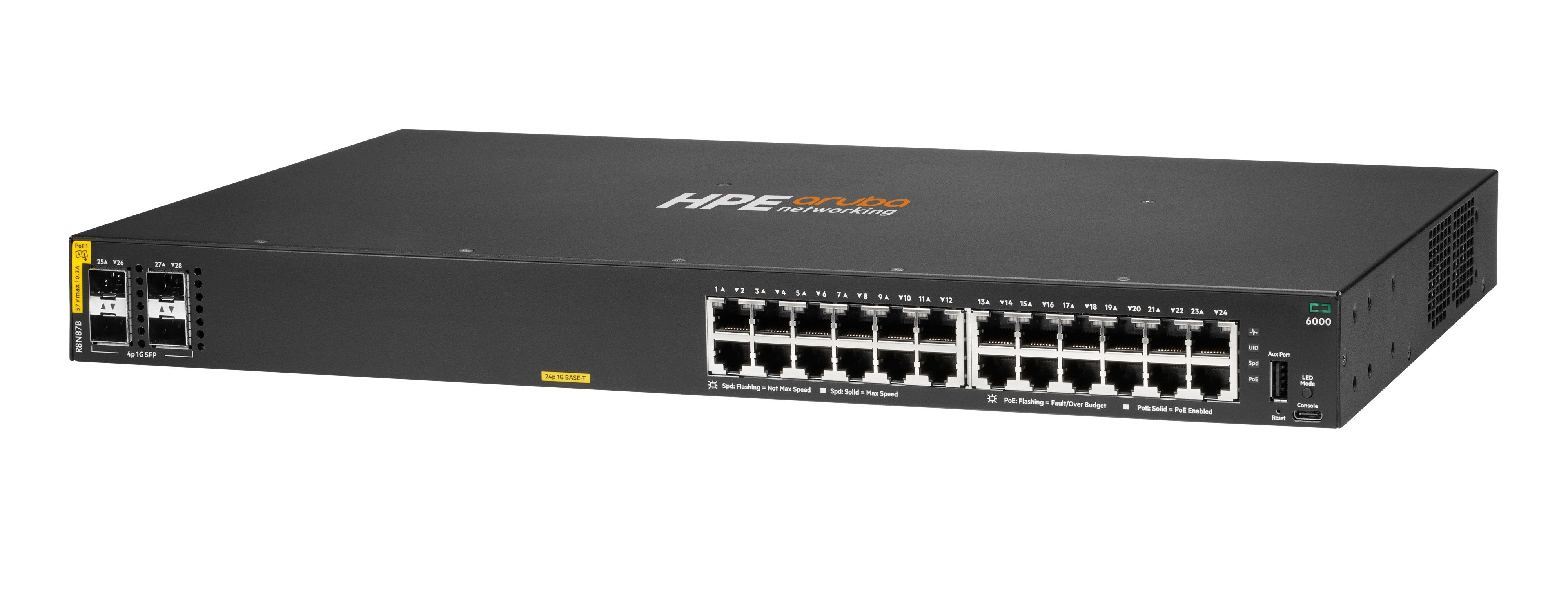 Hpe Aruba Networking Cx 6000 24p 10m 100m 1g Class4 Poe 4p Sfp 1g 370w Switch Eu