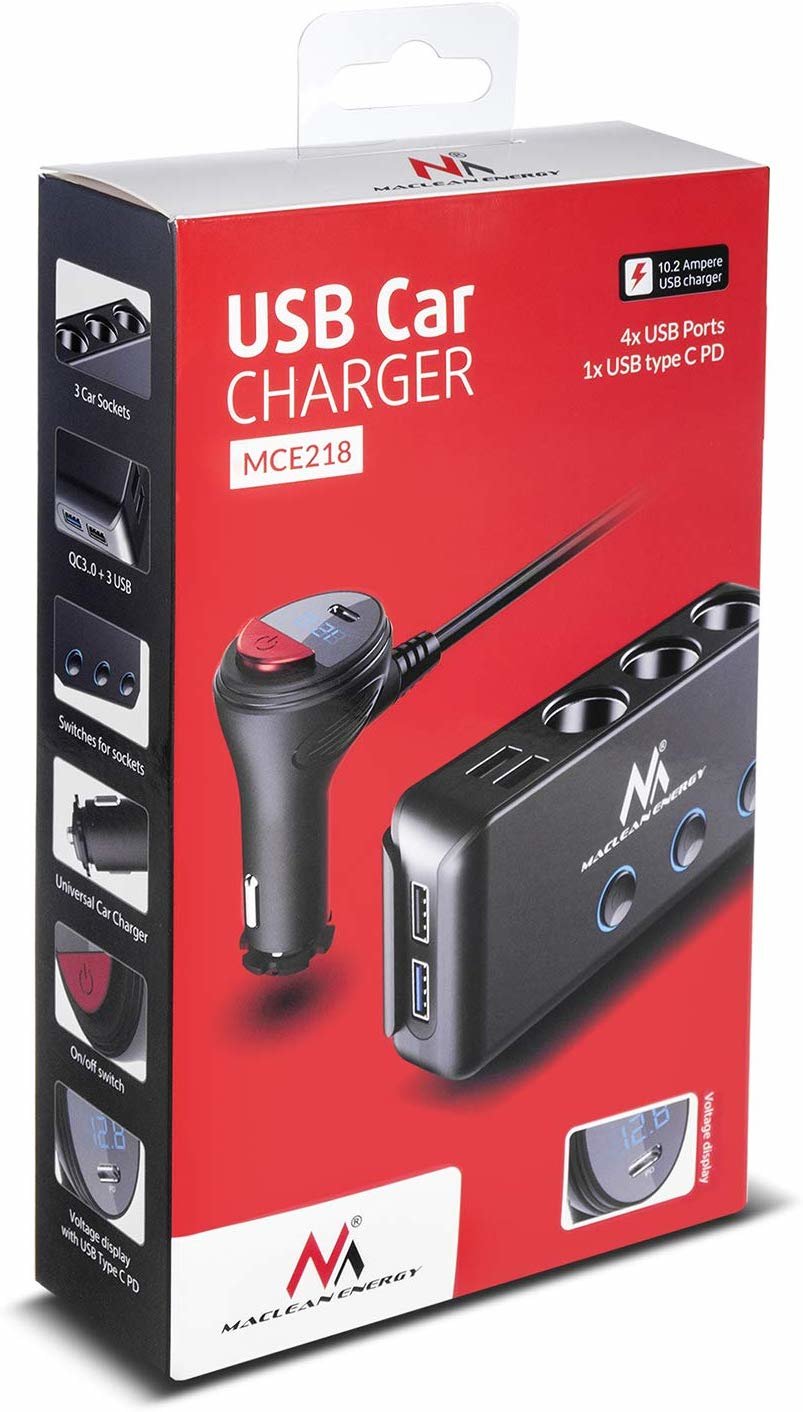 EAN 5902211110972 - Maclean MCE218 cargador de dispositivo móvil Smartphone, Tableta Negro Encendedor de cigarrillos Carga rá imagen 4