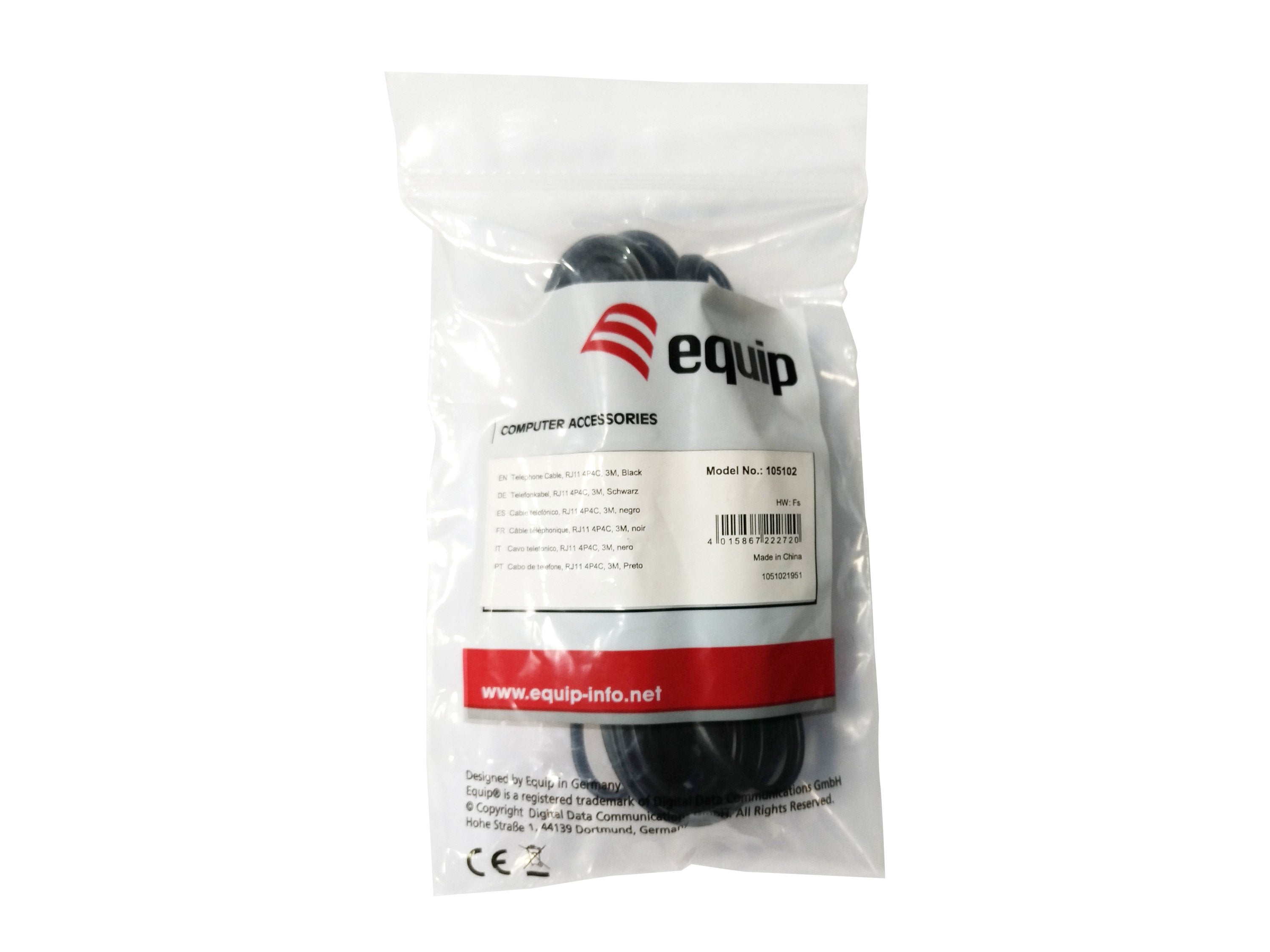 EAN 4015867222720 - Equip 105102 cable telefónico 3 m Negro imagen 3
