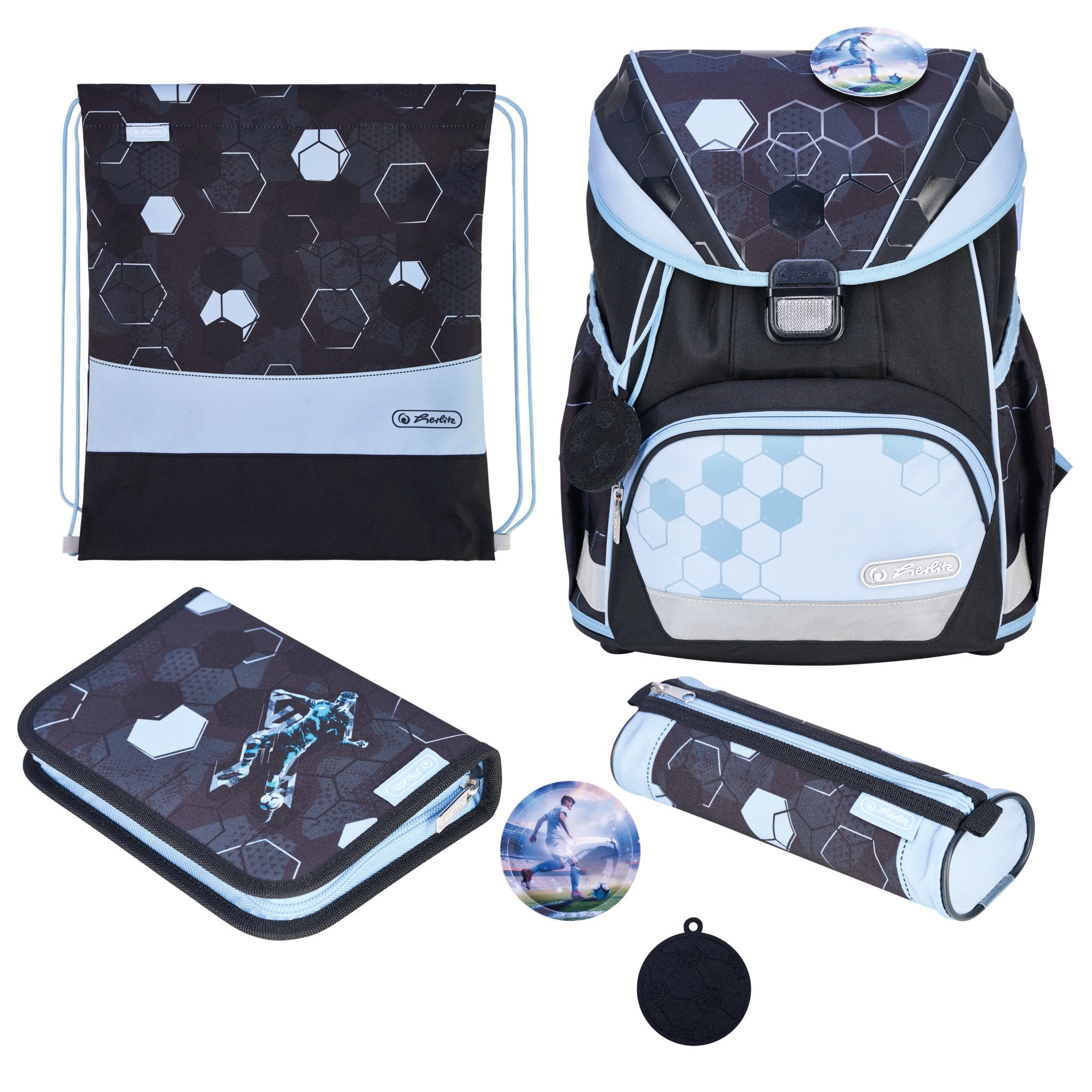 EAN 4008110396460 - Herlitz UltraLight XL Plus Cyber Soccer juego de mochila escolar Niño Poliéster Azul, Azul oscuro imagen 1