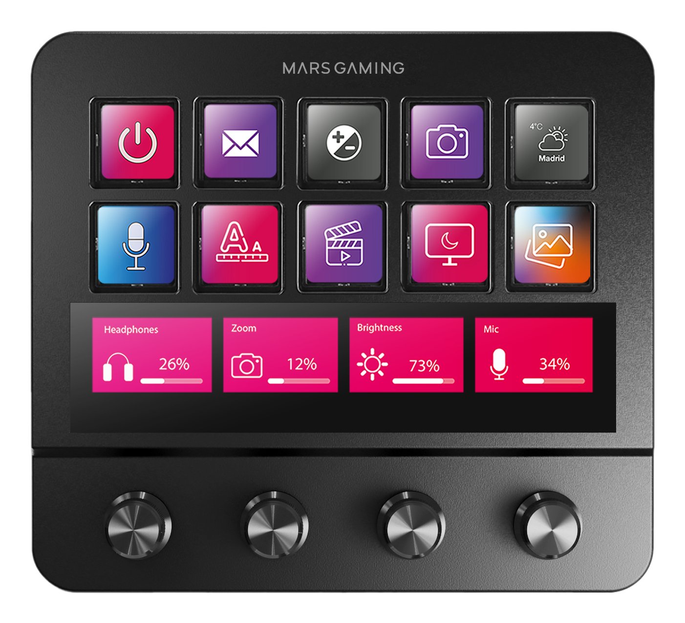 Plataforma De Control Msd-Pro Negro Mars Gaming 10 Teclas Lcd Y 4 Diales Personalizables/ Hub Usb (2x Usb 3.0 + 1x Usb-C) Y Base Ajustable