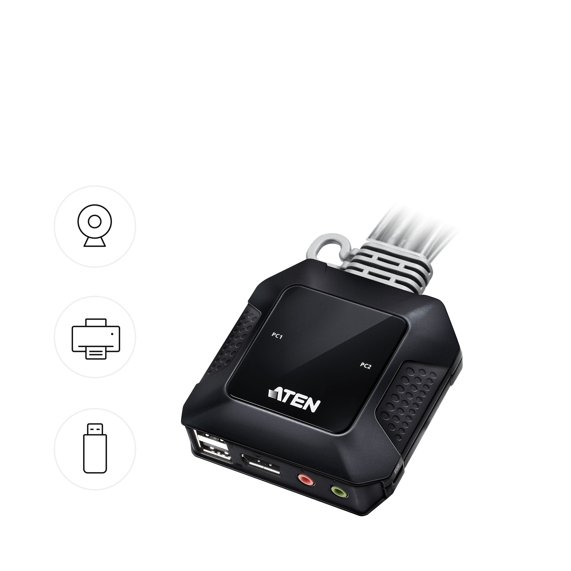 Aten Switch Kvm En Formato Cable Híbrido Displayport De 2 Puertos Usb-C