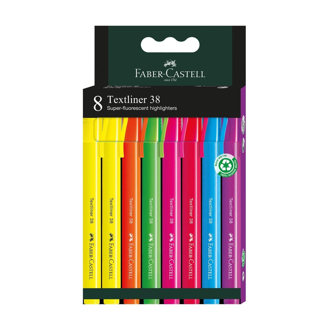 Faber-Castell Textliner 38 Pack De 8 Marcadores Fluorescentes - Cuerpo Fino - Punta Biselada - Trazo Grueso Y Fino -