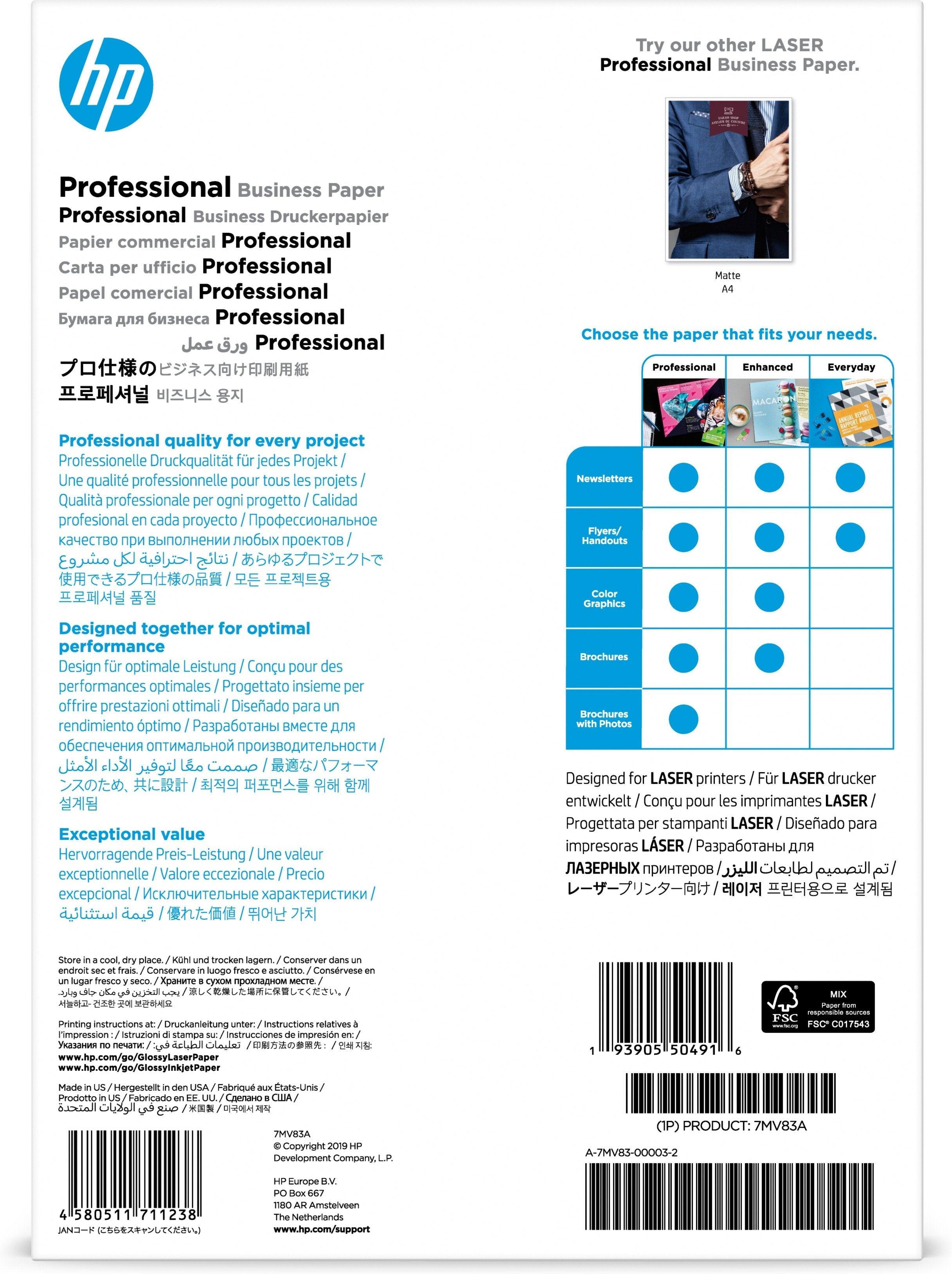 Hp Laserjet Papel Profesional Brillo A4 200g 150sh Fsc