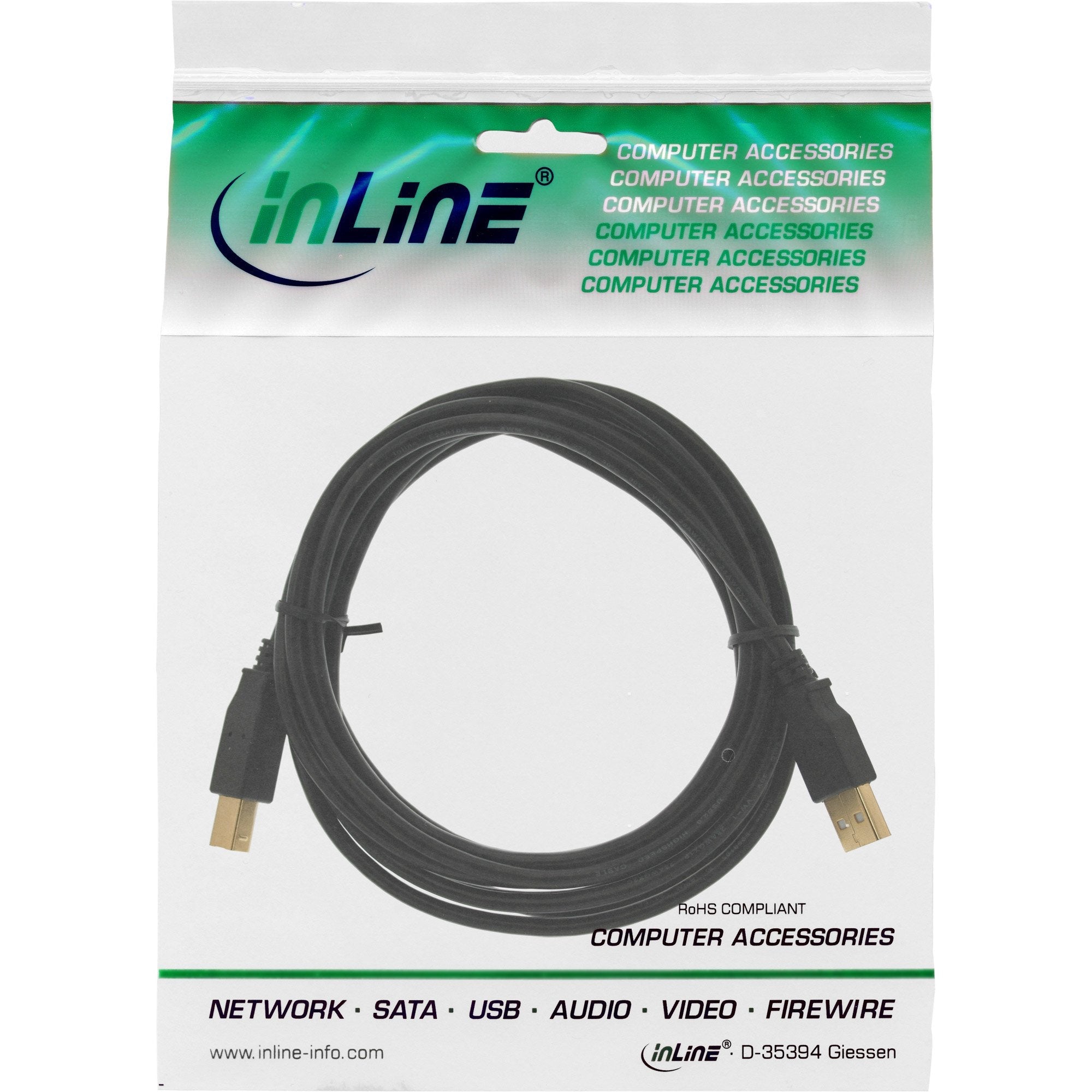 Cable Inline Usb 2.0 Tipo A Macho A B Macho Negro 1,5m
