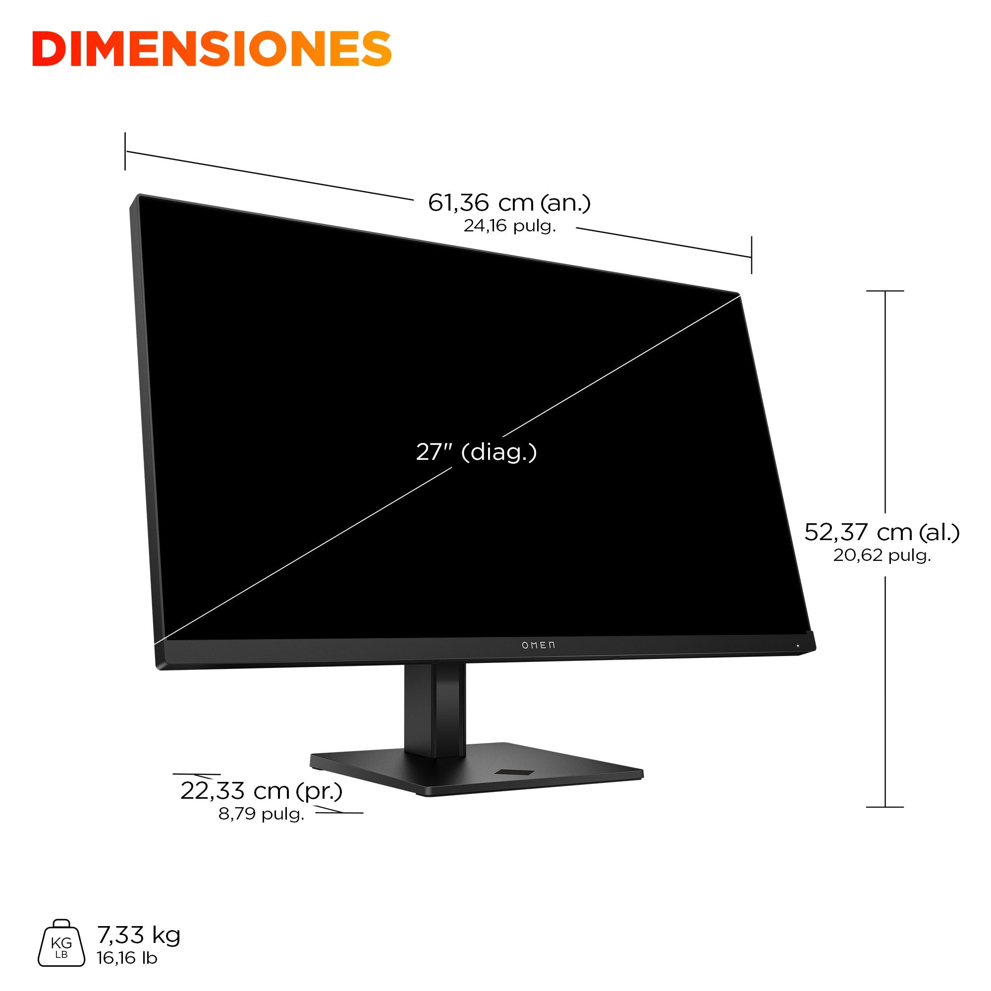 EAN 198701661719 - HP OMEN 27 inch QHD 180Hz Gaming Monitor - 27q G2 pantalla para PC 68,6 cm (27") 2560 x 1440 Pixeles Quad  imagen 7