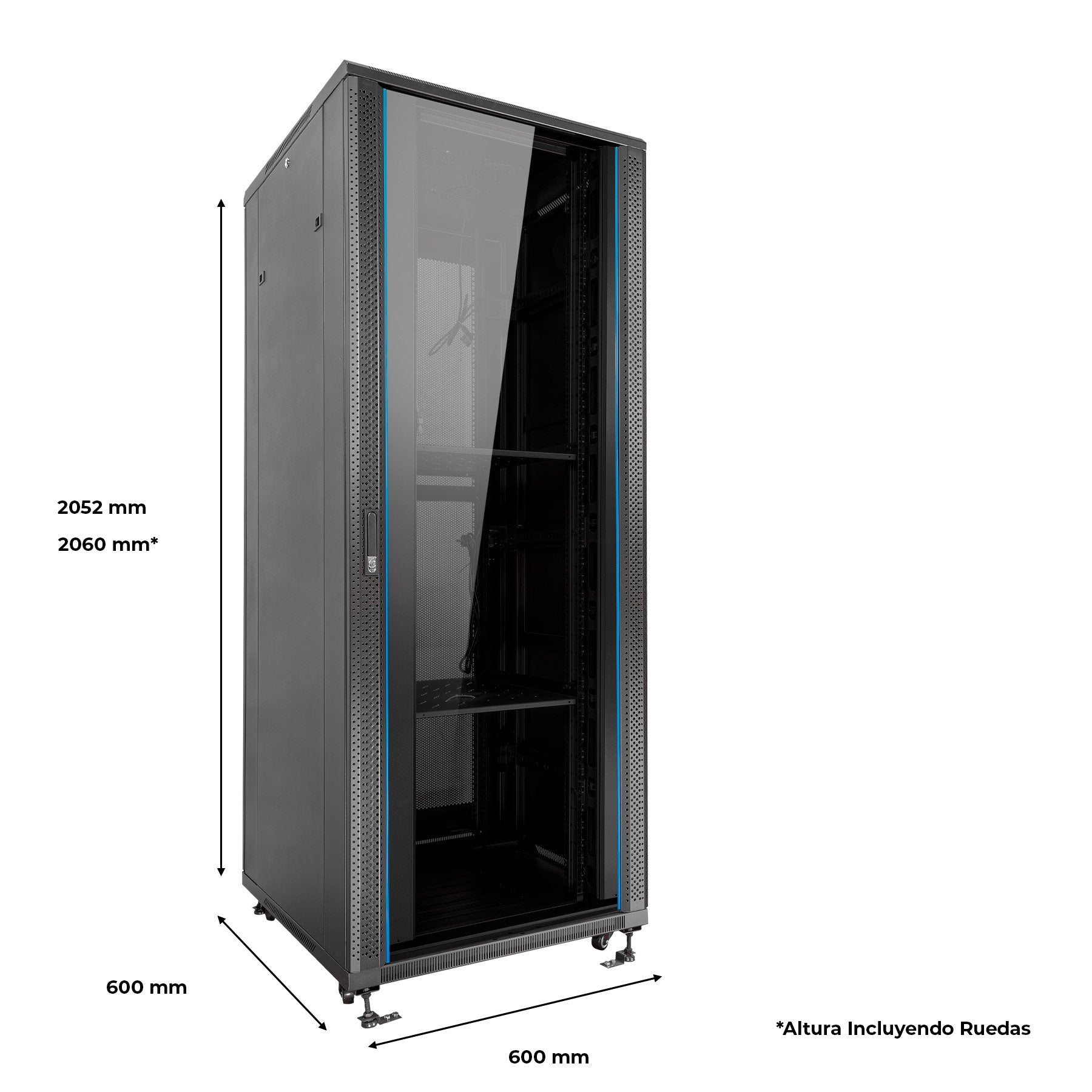 Armario Suelo  42u Ai6642 Aiten Data Pta Crist 600x600x2055 2f 4v 2l 1b 2cl 4r F8