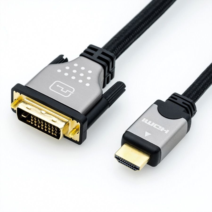 Roline Monitorcable Dvi (24+1) - Hdmi, St St, Schwarz   Silber, 7,5 M