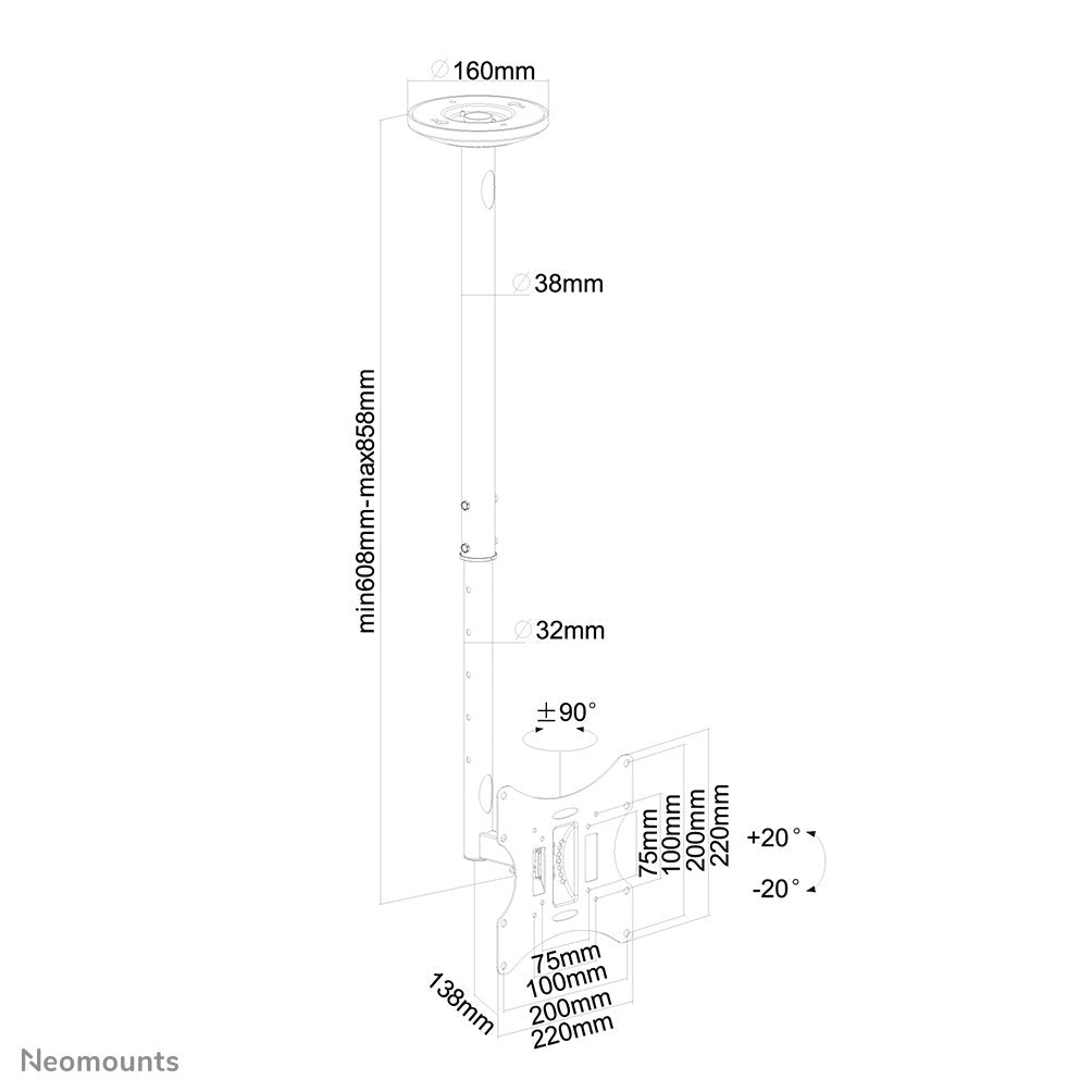 Neomounts By Newstar Soporte De Techo Para Tv (Ceiling Mount 10-40in Tilt/Swiv - Blk. Max 20kg.Vesa50x50to200x200)
