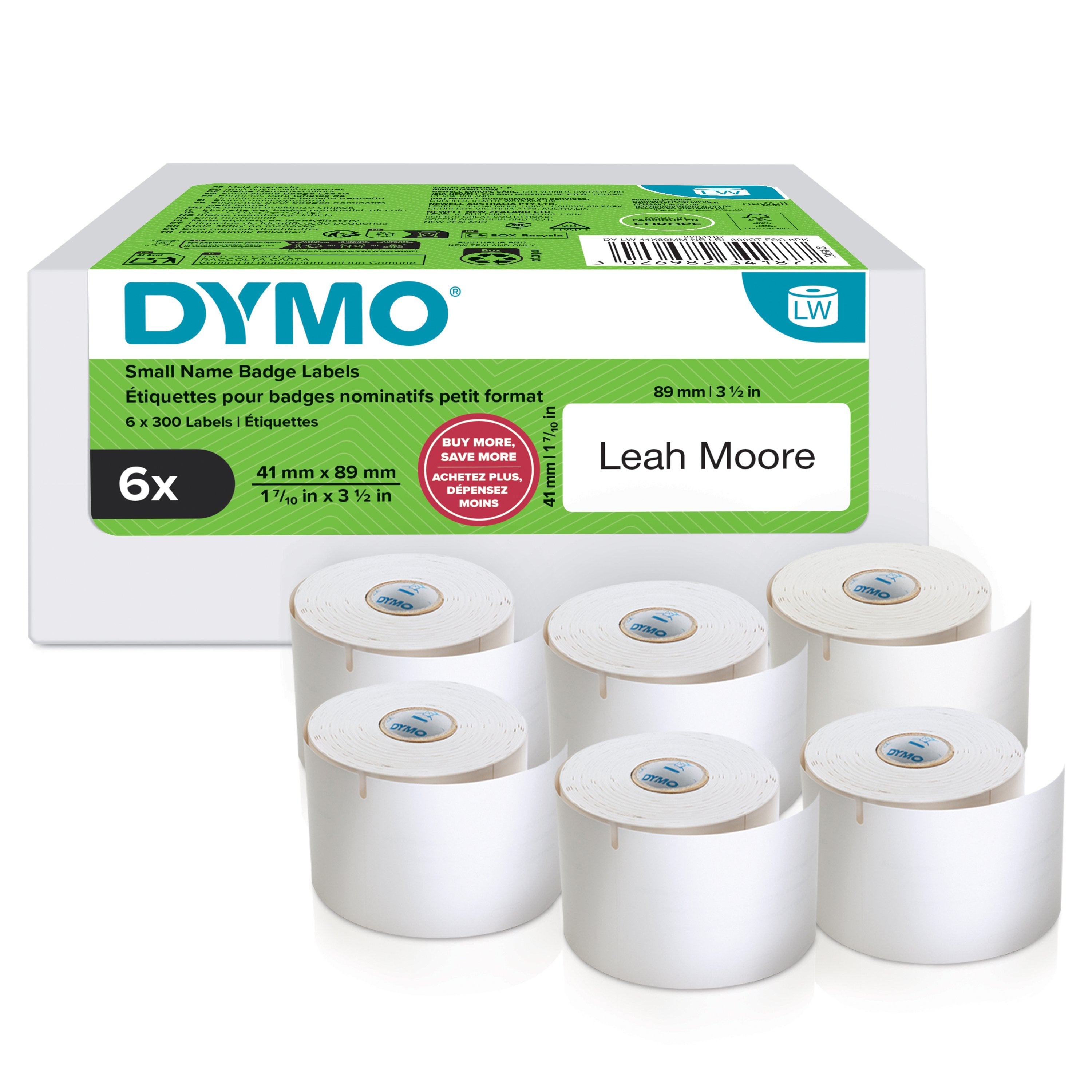 Etiquetas Para Nombres Dymo Labelwriter Original Pequeñas, 41 X 89 Mm, 6 Rollos De Etiquetas Con 300 Etiquetas Cada Uno 2234187