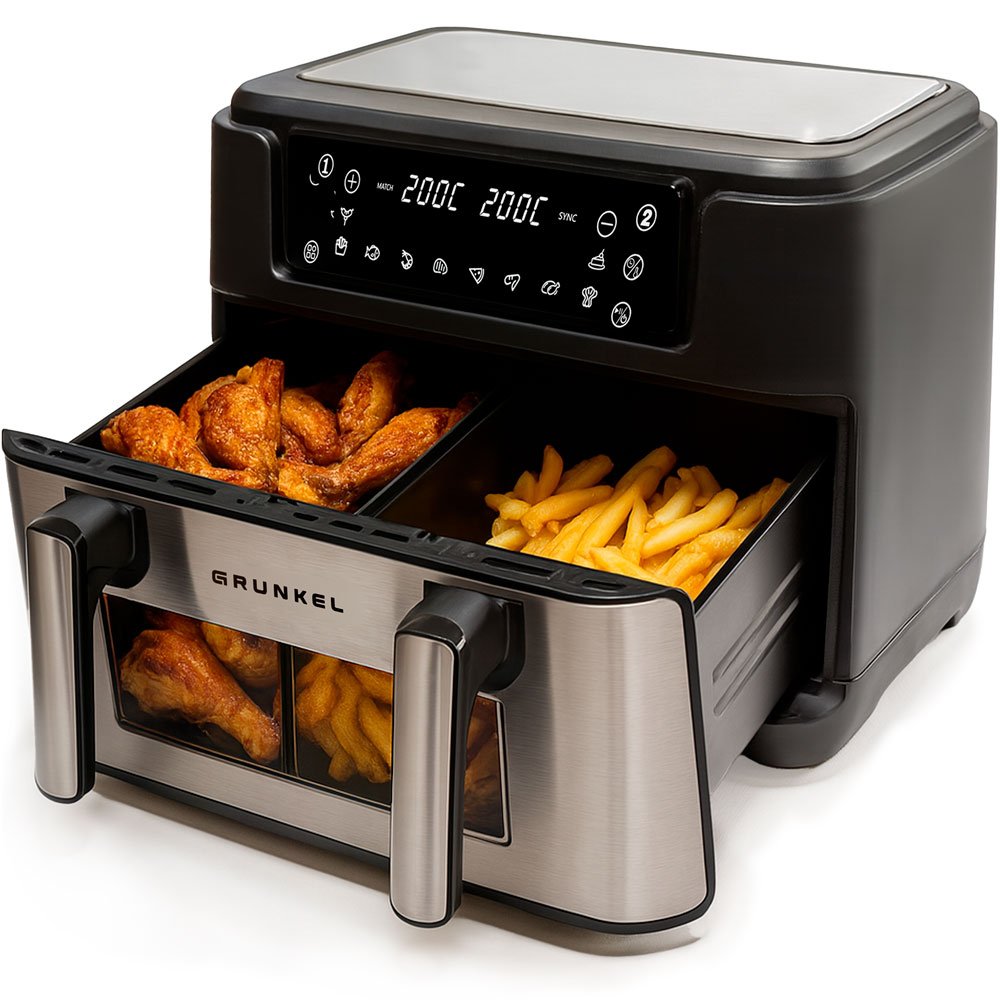 Freidora Por Aire Airfryer Sin Aceite Grunkel Dualflexifryer 2800w Capacidad 10l