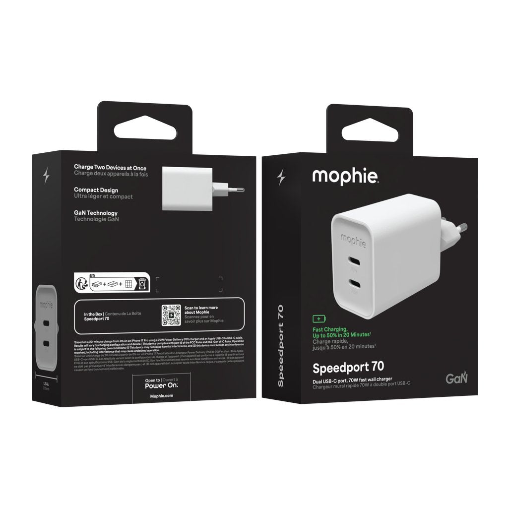 Zagg Mophie Fuente De Alimentación Gan 70w 2x Usbc 2026 Wei