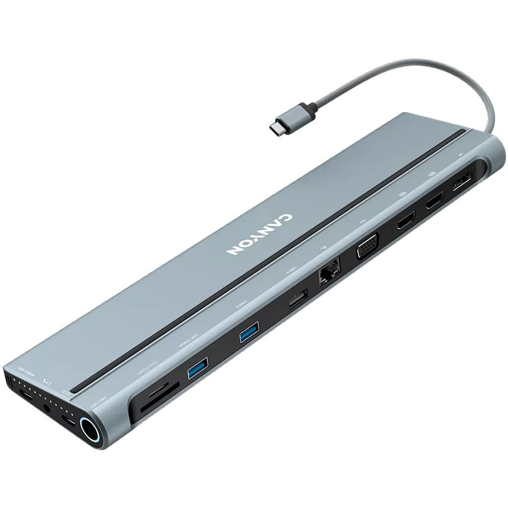 Docking Usb Tipo-C Canyon Cns-Hds90 1xvga 2xhdmi 1xdisplayport 3xusb 1xrj45 1xaudio 1xusb Tipo-C 1xusb Tipo-C Pd 1xlector Tarjetas