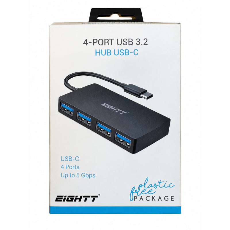 Eightt Hub 4 Puertos Usb-C A 4x Usb 3.0 De Alta Velocidad Negro