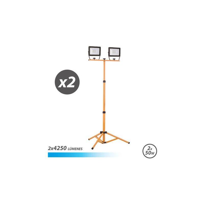 Elbat Foco Led Con Tripode 2 X 50w - 4250 Lumenes - 6500k Luz Fria - Cable De 3m - Ip65 Para Uso En Exterior