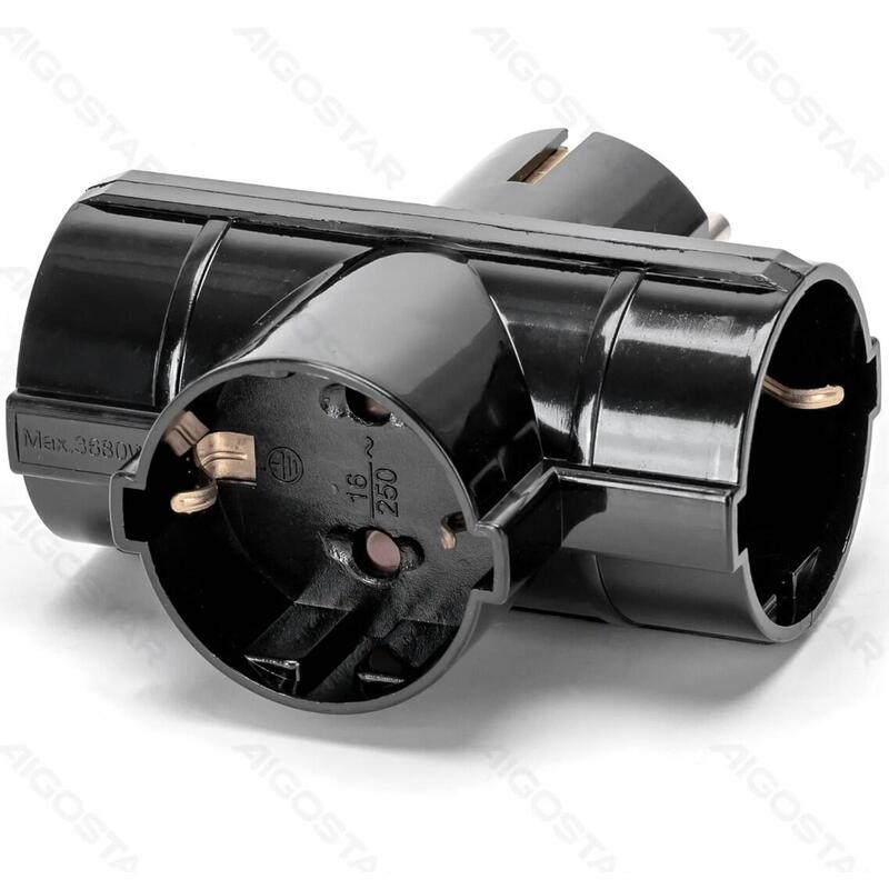 Enchufe De Conversion Aleman 1 A 3 16a Vertical Negro Aigostar
