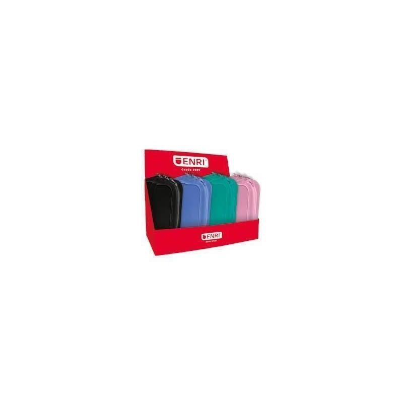 Enri Expositor De 20 Estuches De Silicona - Cierre De Cremallera - Asa De Transporte - Colores Negro, Verde Azulado,
