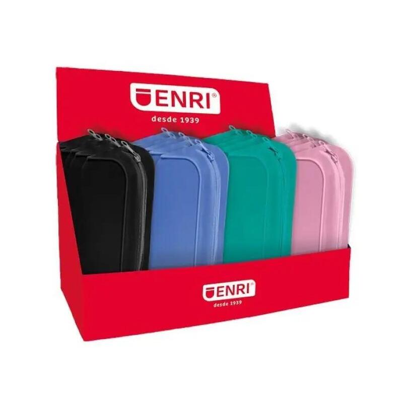 Enri Expositor De 20 Estuches Portatodo Con 3 Compartimentos - Cierres De Cremallera - Fabricado En Poliester - Colores